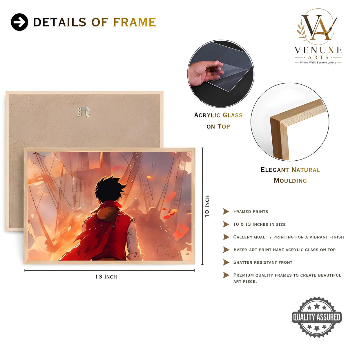 VENUXE ARTS Set Of 3 Anime Characters Wall Framed |Anime Characters Framed Poster for Living Room Bedroom Gaming Room Studio Wall Decor