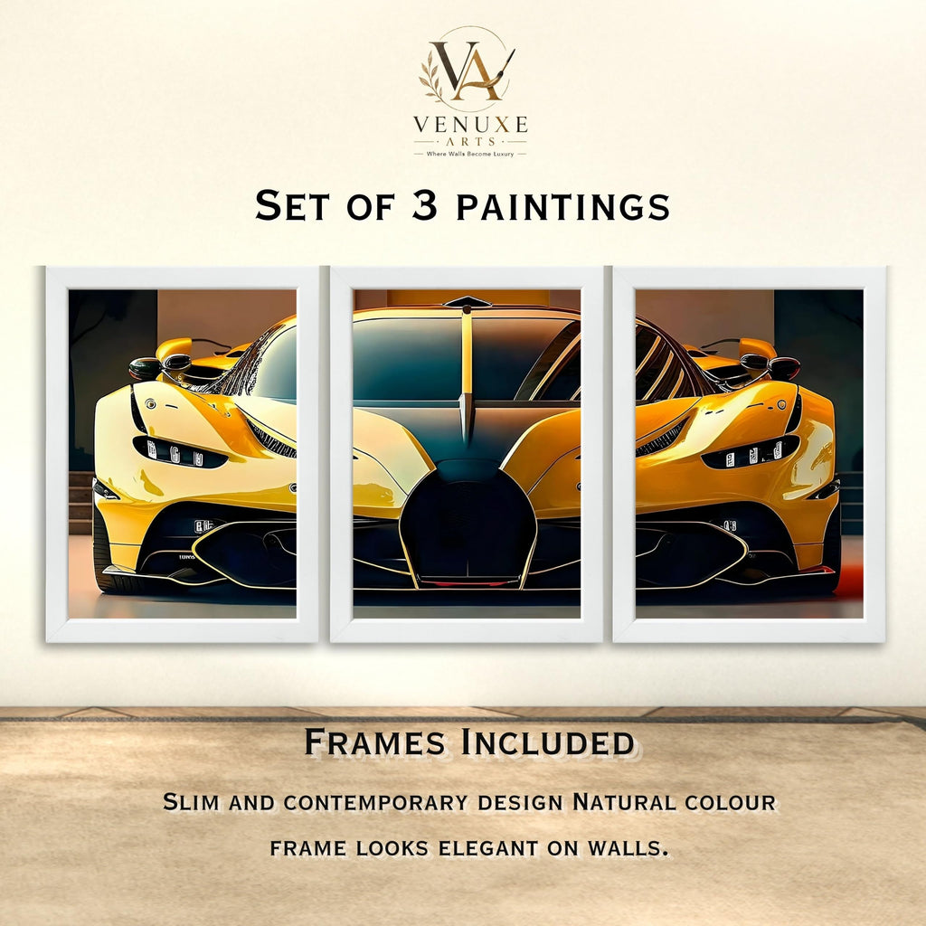 VENUXE ARTS Set Of 3 Big Sports Cars Framed Posters Gift Items for Boys Room Wall Decoration Bedroom Living Room Office Studio Décor | Car Poster Frame for Wall Décor