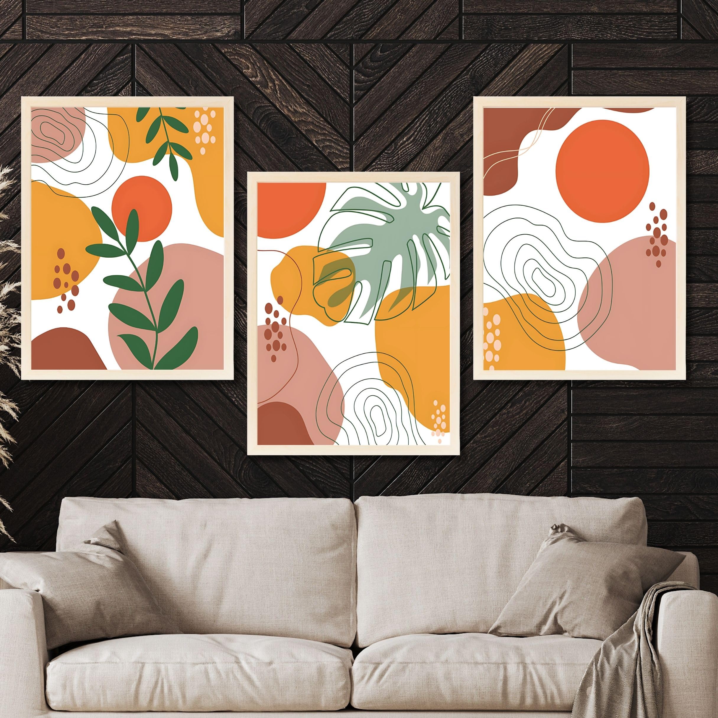 CRAFT QUEST Wall Art Decor Paintings | Set of 3 BOHO Wall Art Frames for Home Decoration | Ideal for Living Room, Bedroom & Office