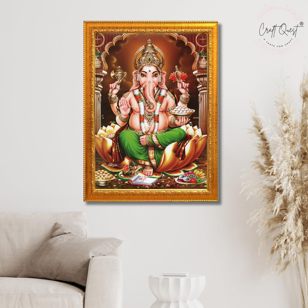 CRAFT QUEST Lord Ganesh Ganpati Photo Frame, Painting For Every House, Office, Temple, Blessing Hindu,Gift Item, Wall Decor