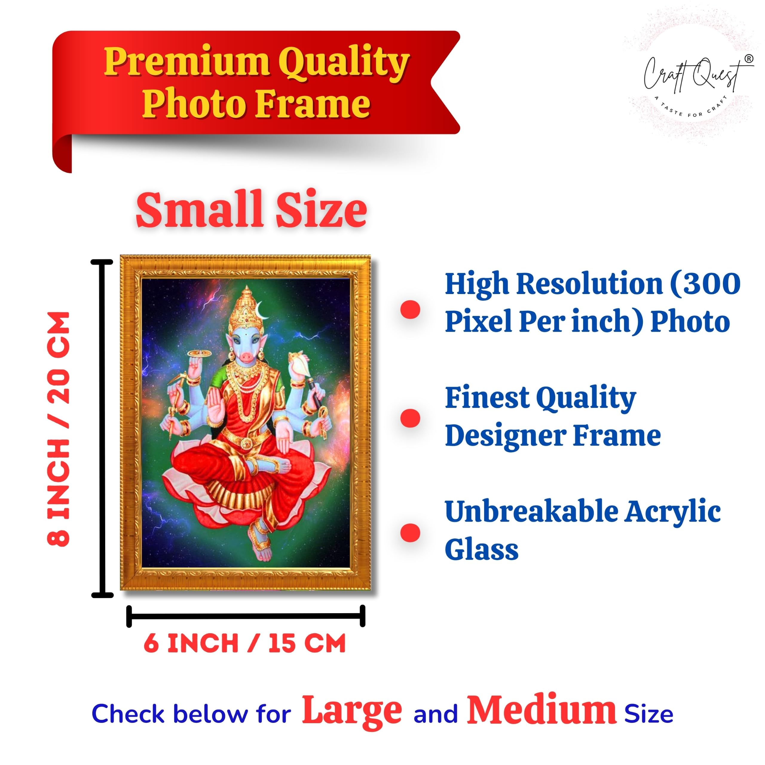 CRAFT QUEST Varahi Amman amma Photo Varahi Wall Painting Photo Frame With Acrylic Glass| South Devi Frame for Home, Office, Temple & Gifting