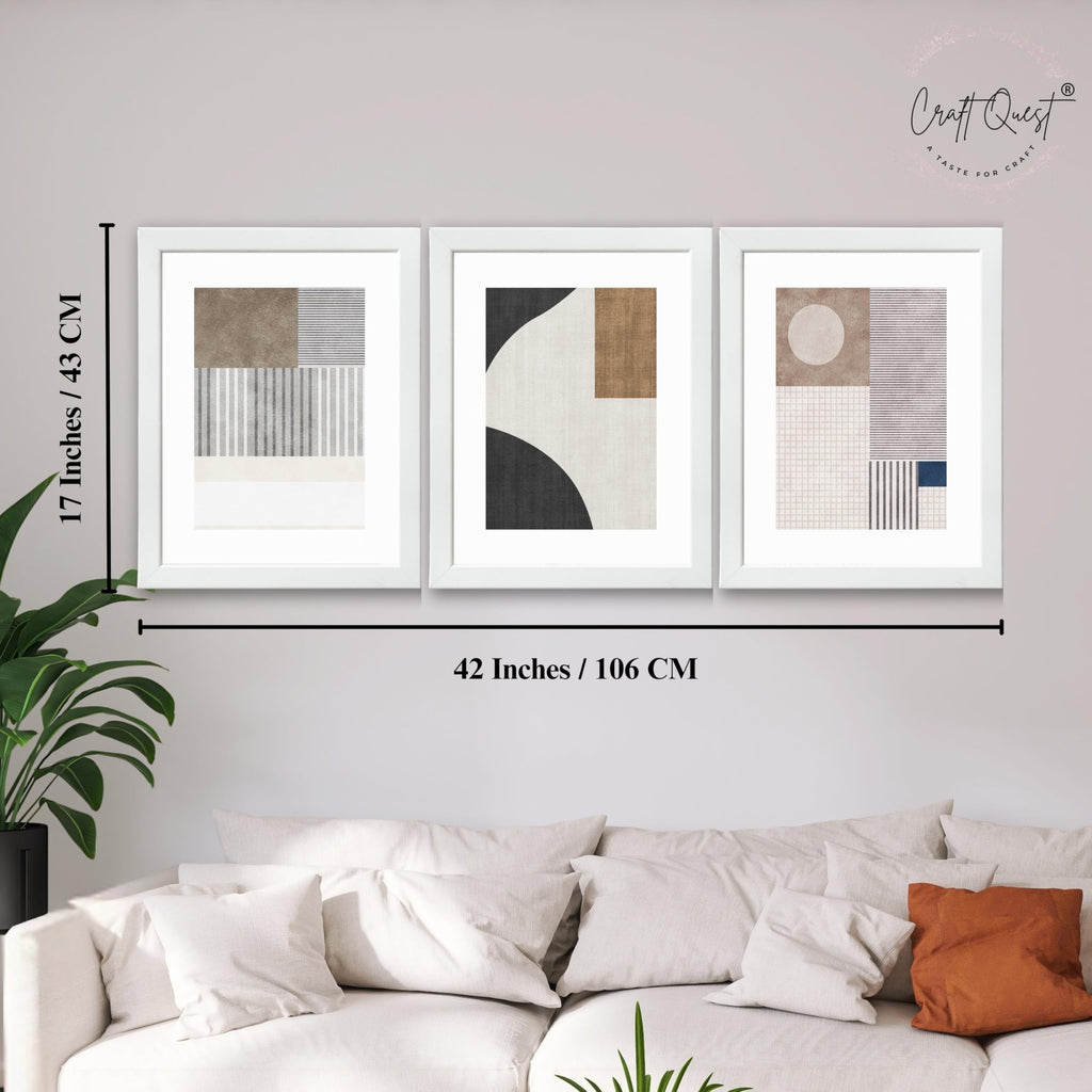 CRAFT QUEST Abstract Geometric Art Painting | Set of 3 Frames for Home Decoration | Ideal for Living Room, Bedroom & Offices