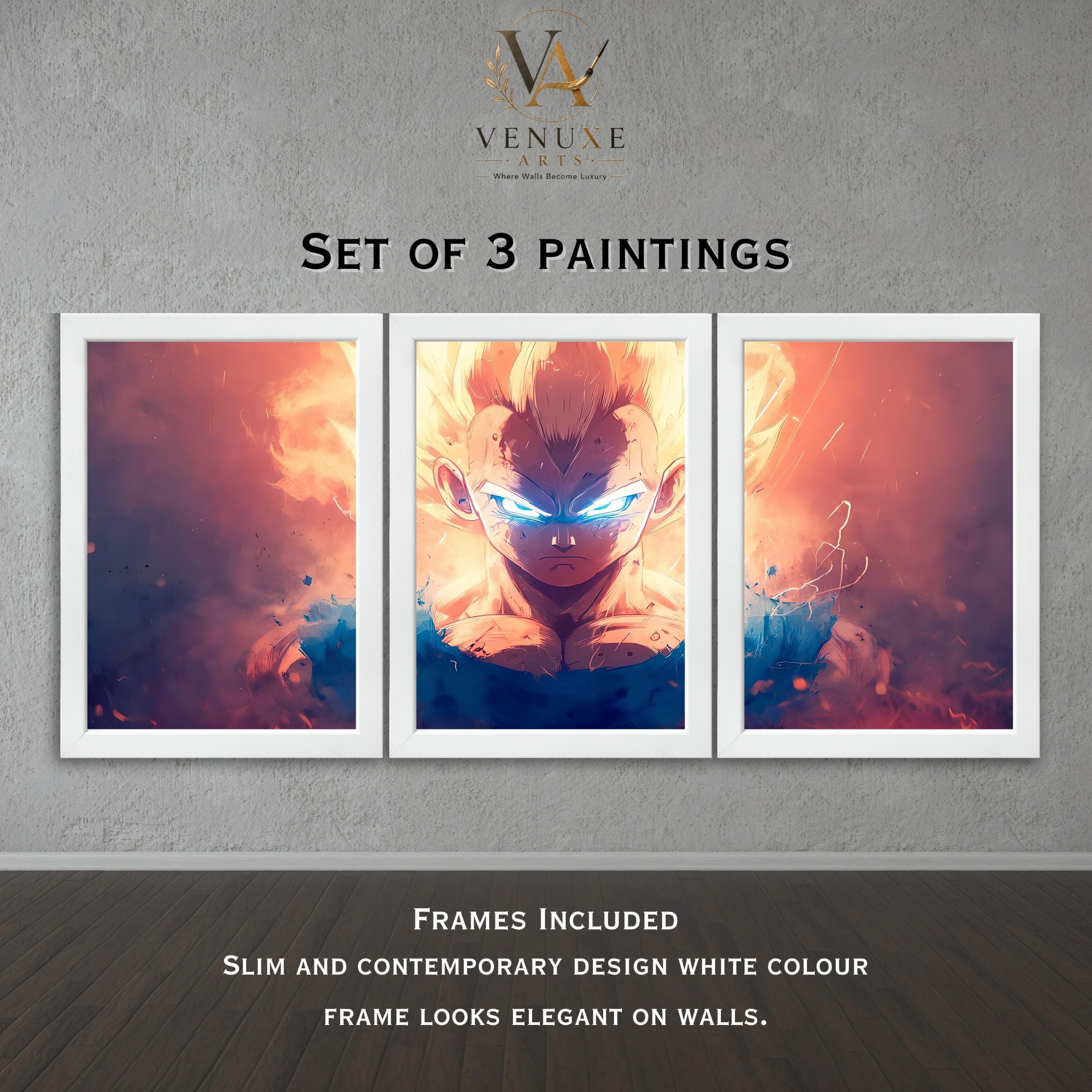 VENUXE ARTS Set Of 3 Anime Characters Wall Framed |Anime Characters Framed Poster for Living Room Bedroom Gaming Room Studio Wall Decor