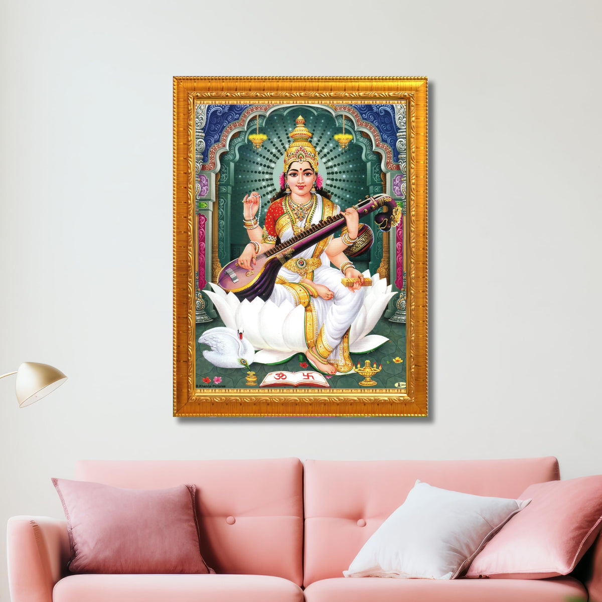 CRAFT QUEST Saraswati Devi Goddess Saraswathi Maa Wall Painting Sparkle Coated Framed Home Décor Synthetic wood