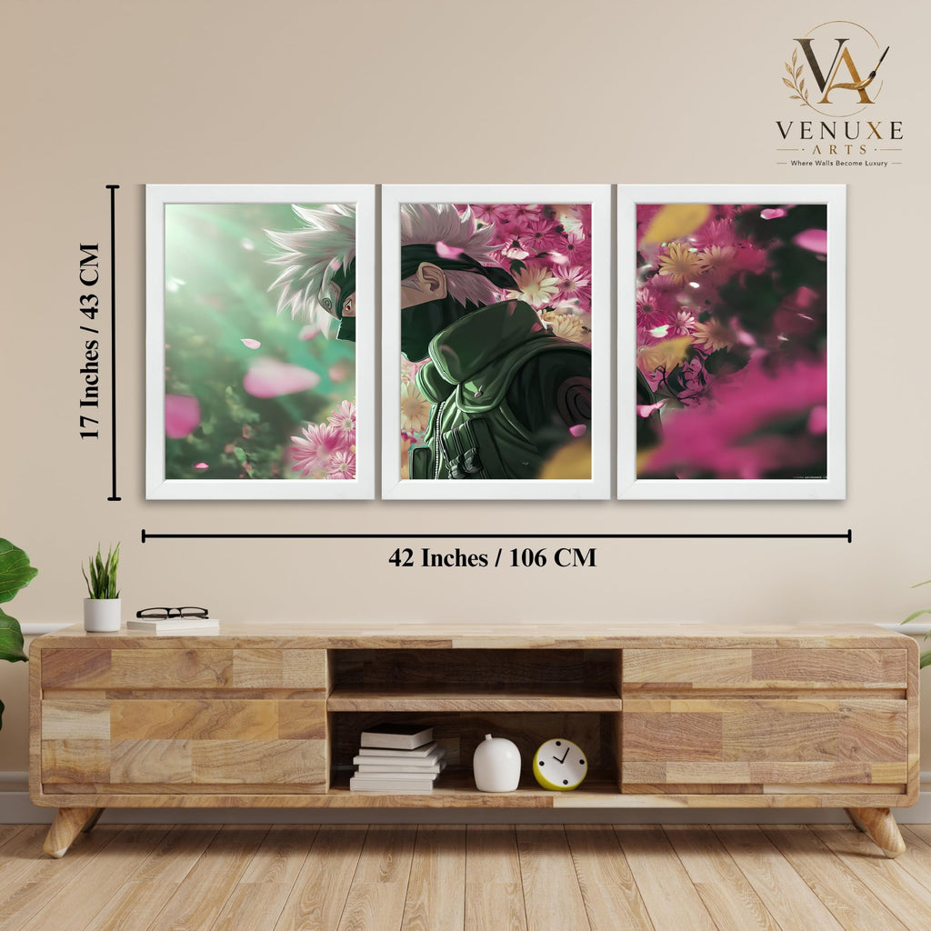 VENUXE ARTS Set Of 3 Anime Characters Wall Framed |Anime Characters Framed Poster for Living Room Bedroom Gaming Room Studio Wall Decor