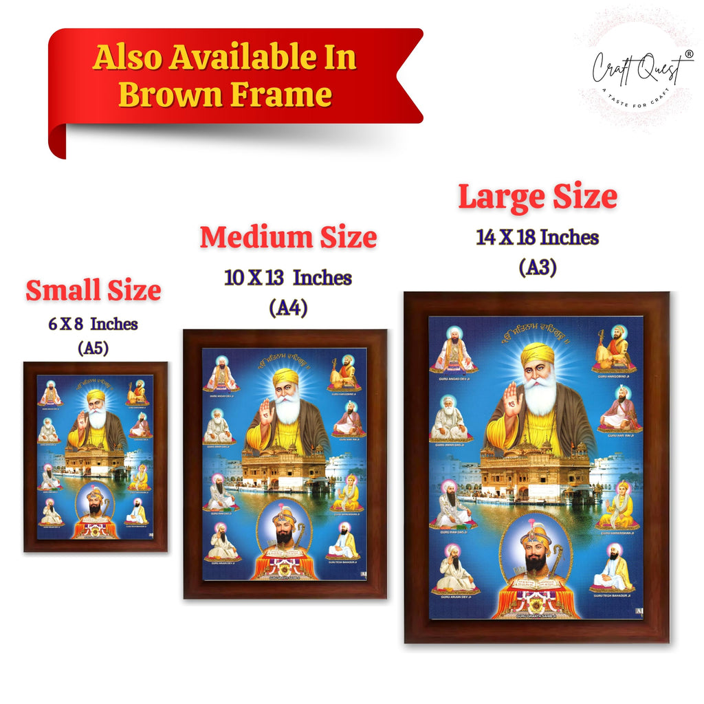 CRAFT QUEST Gurunanak Dev Ji Photo Frame Waheguru Sikh Guru Photo for Home Decor Spiritual Wall Hanging and Living Room Decoration