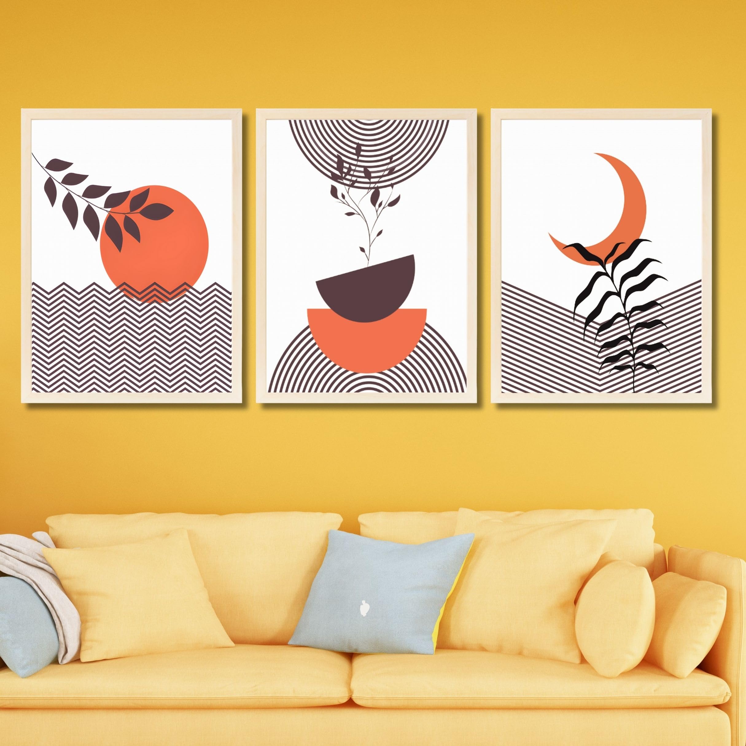 CRAFT QUEST Wall Art Decor Paintings | Set of 3 BOHO Wall Art Frames for Home Decoration | Ideal for Living Room, Bedroom & Office