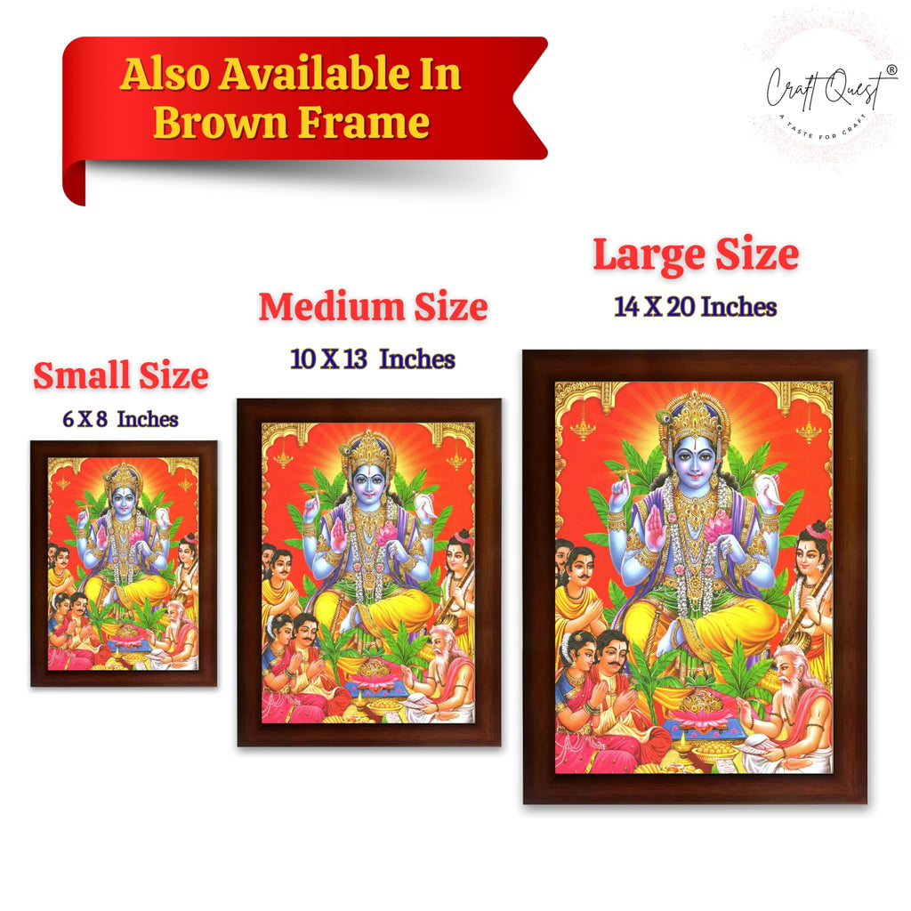 CRAFT QUEST Lord Satyanarayana Swami| Bhagwan Satyanarayan Wall Painting Religious Wood Photo Frame with Acrylic glass