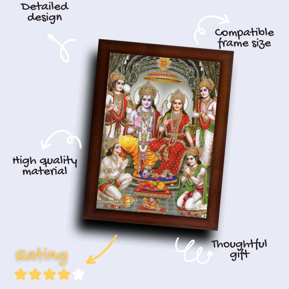 CRAFT QUEST Shree Ram Darbar Sparkle Coated Framed Home Decorative Gift Item Painting (14 X 10 Inches, Multicolour,Religious)