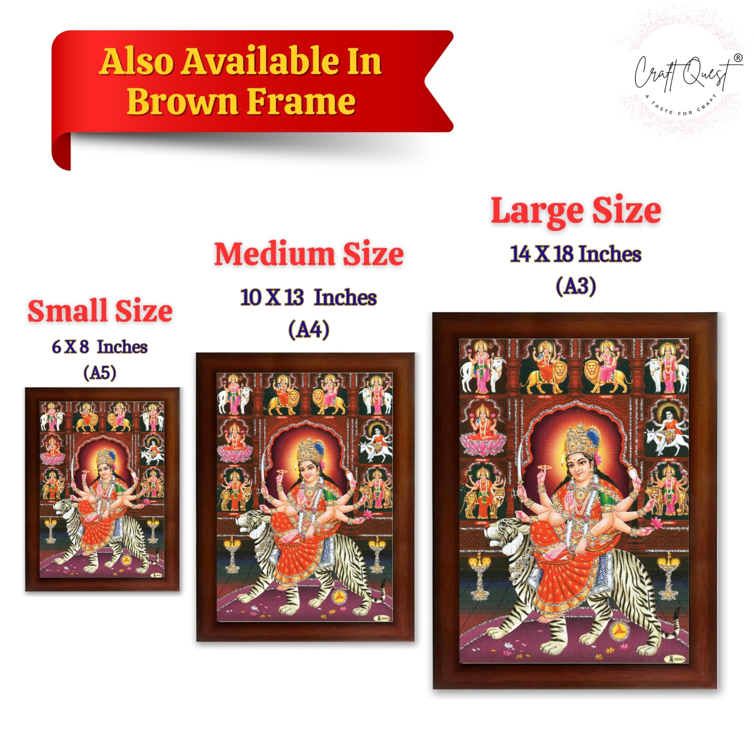 CRAFT QUEST Durga Mata Goddess Navadurga Navdurga Wall Painting Framed Home Décor