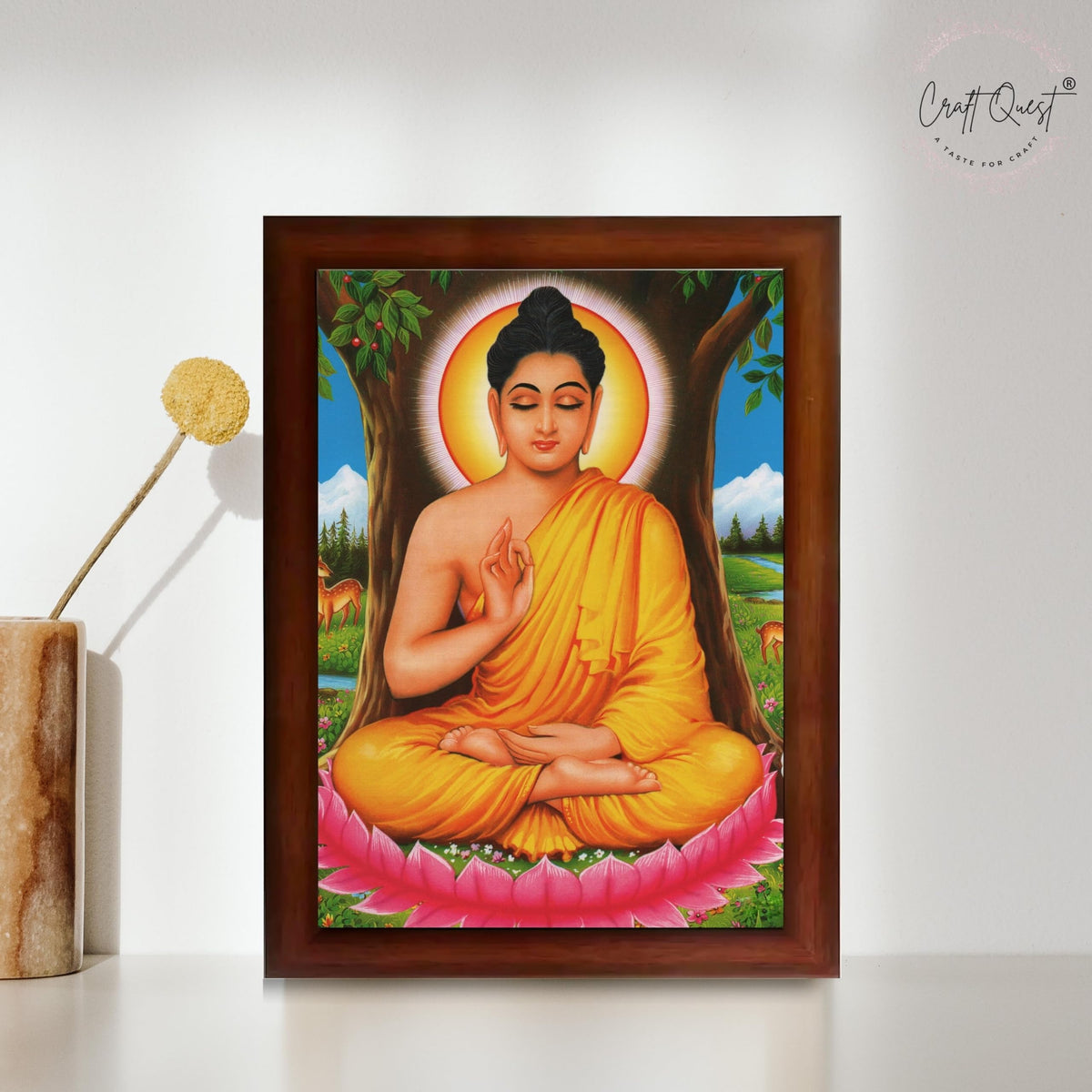 CRAFT QUEST Lord Buddha Photo Frame | Premium HD Spiritual Wall Frame | Peaceful Gautam Buddha Picture for Home Decor, Meditation Room & Office