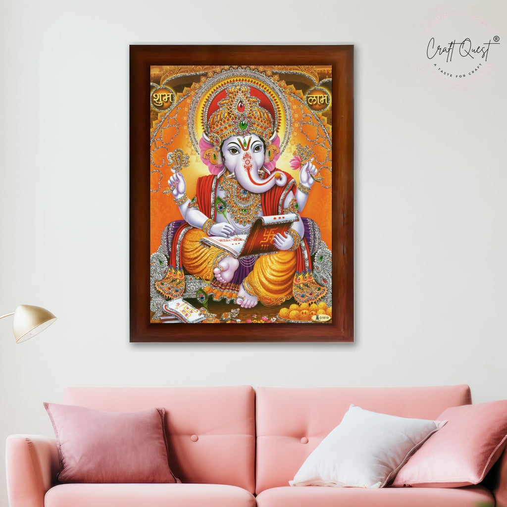 CRAFT QUEST Lord Ganpati Ganesha Modern Wall Art Painting With Frame, Home and Office Decor Item