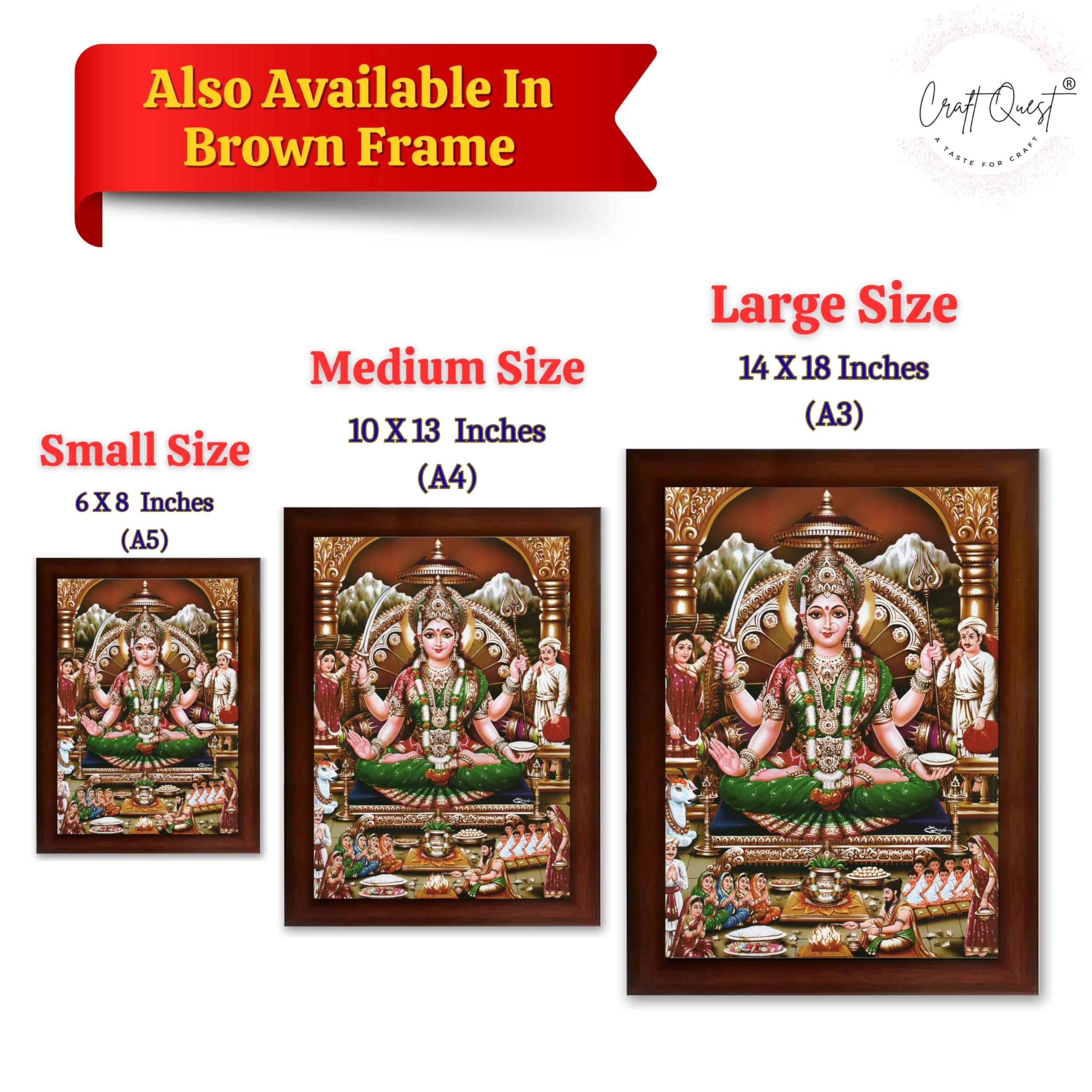 CRAFT QUEST Goddess Santoshi Mata/Devi Santhoshi Maa Photo Frame for Pooja, Home, Temple, Gift, Wall Décor Item