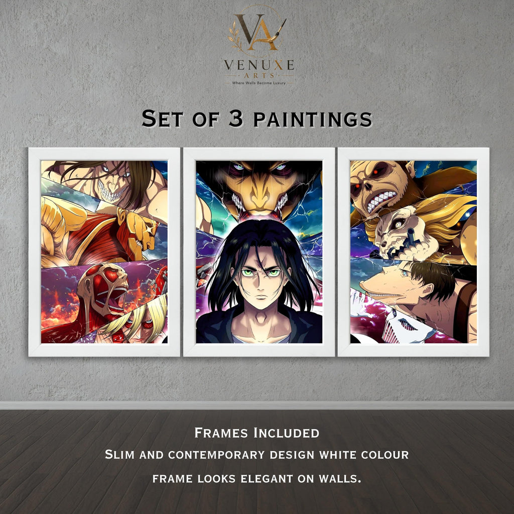 VENUXE ARTS Set Of 3 Anime Characters Wall Framed |Anime Characters Framed Poster for Living Room Bedroom Gaming Room Studio Wall Decor