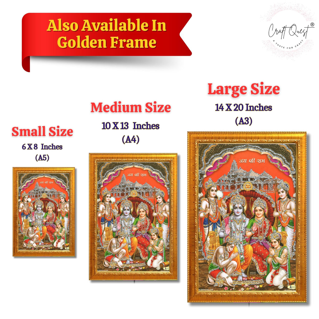 CRAFT QUEST Ram Darbar Lord Shri Rama Sita Parivar Family Wall Painting Framed Home Decor