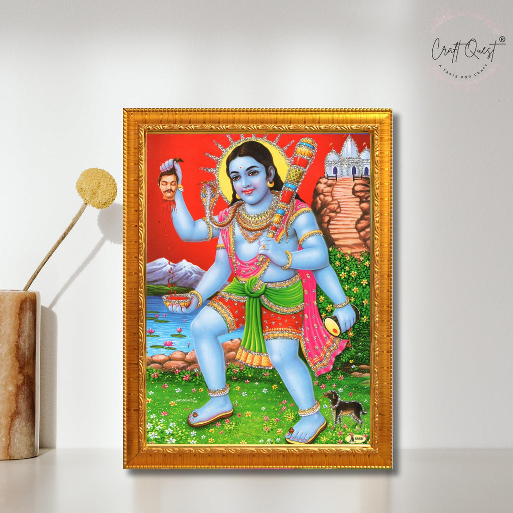 CRAFT QUEST Kaal Bhairav/Lord Bhairava/Bhairon Baba/Bhairavnath/Batuk Bhairav photo frame Religious Brown Photo Frame & Acrylic Sheet Glass