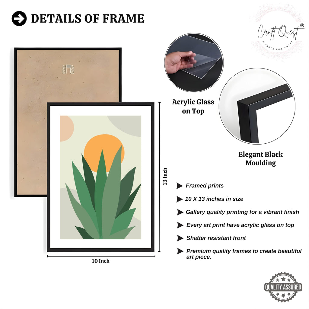 CRAFT QUEST Nature Inspired Botanical Abstract Wall Art | Set of 3 Frames for Home Decoration | Ideal for Living Room, Bedroom & Office