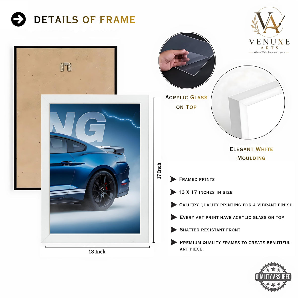 VENUXE ARTS Set Of 3 Big Sports Cars Framed Posters Gift Items for Boys Room Wall Decoration Bedroom, Living Room, Office, Studio Décor | Car Poster Frame for Wall Décor