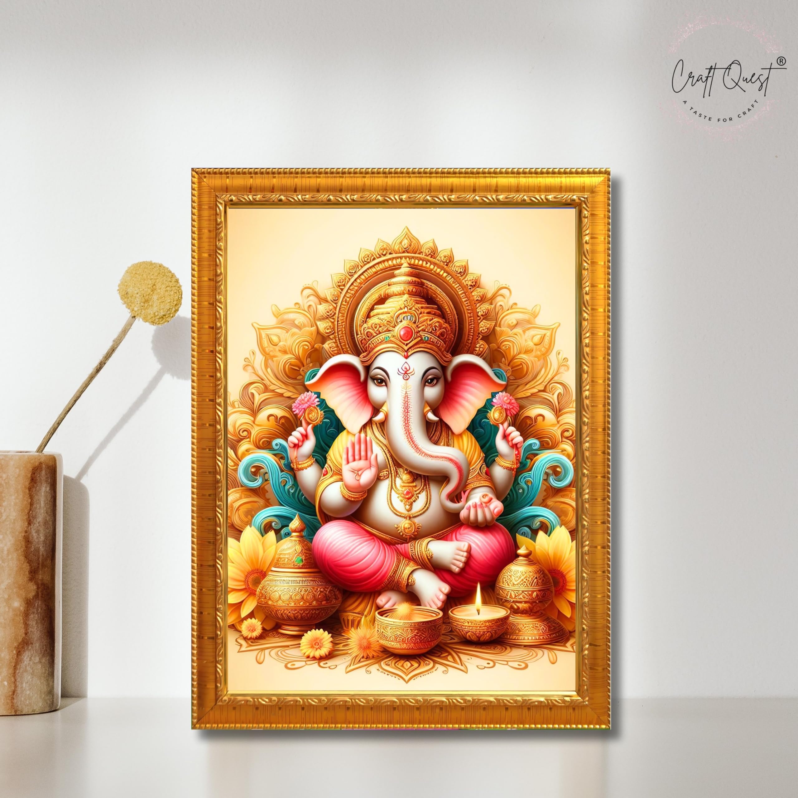 CRAFT QUEST Lord Ganesha Modern Wall Art Painting With Frame For Pooja, Home and Office Decor