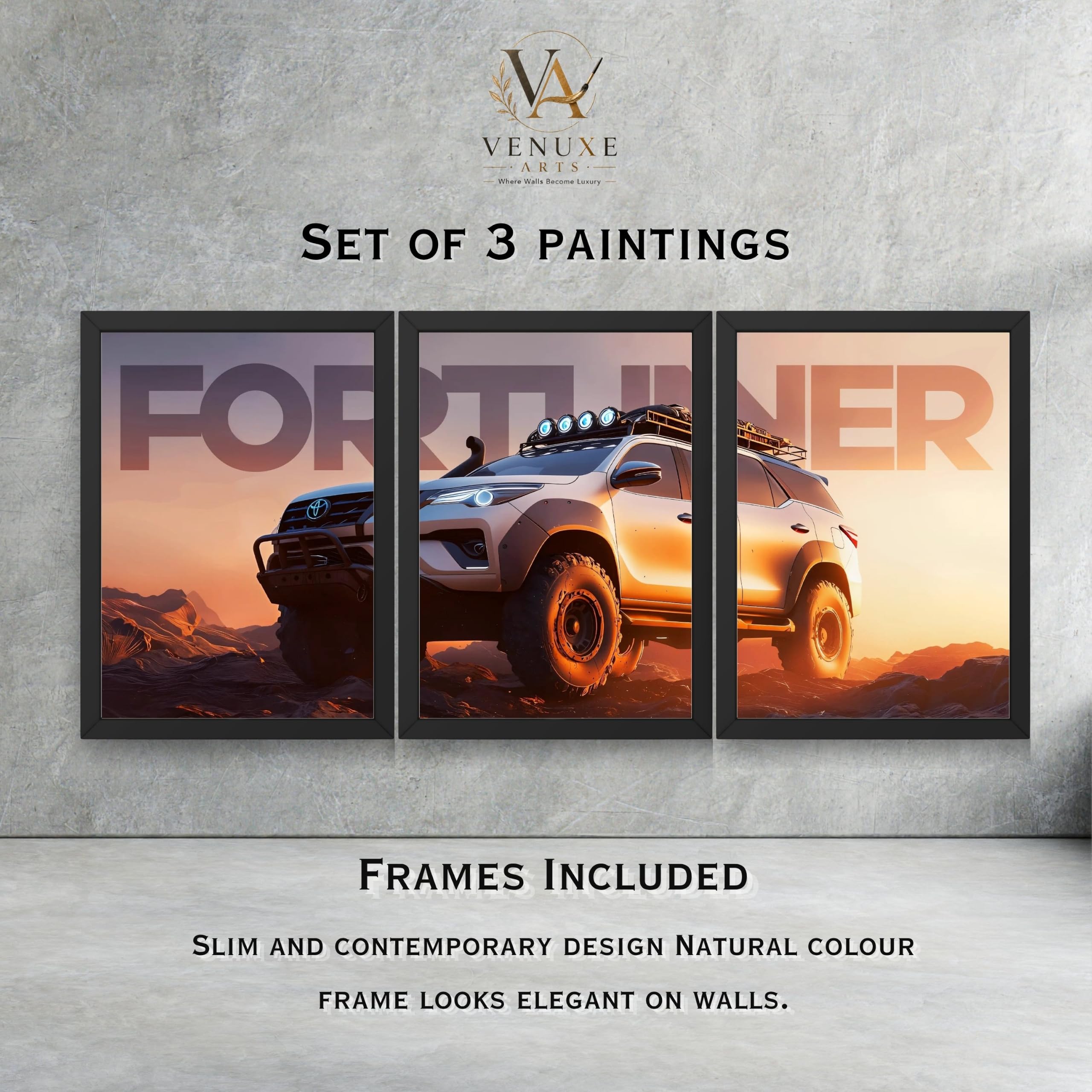 VENUXE ARTS Set Of 3 Big Sports Cars Framed Posters Gift Items for Boys Room Wall Decoration Bedroom Living Room Office Studio Décor | Car Poster Frame for Wall Décor