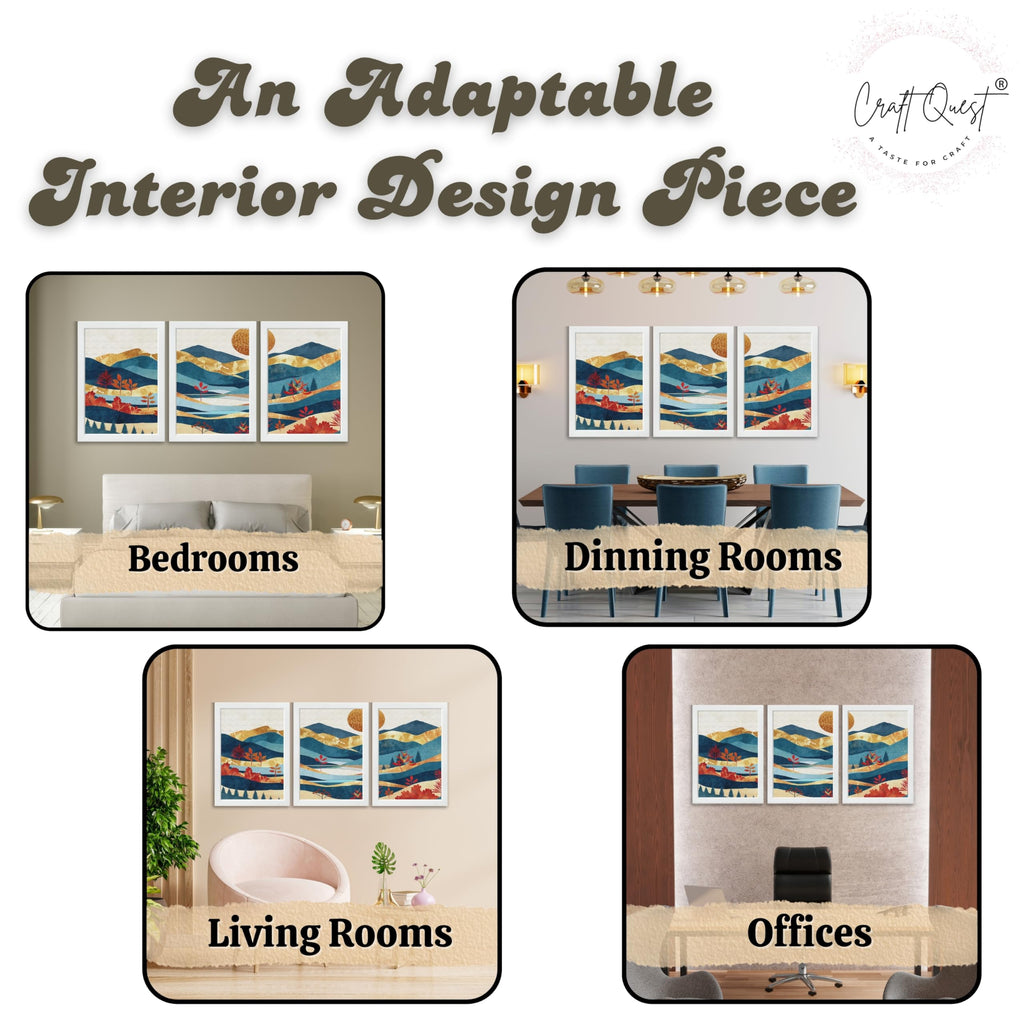 CRAFT QUEST Modern Art Pictures With Mountains & Trees Wall Art | Set of 3 Frames for Home Decoration | Ideal for Living Room, Bedroom & Offices