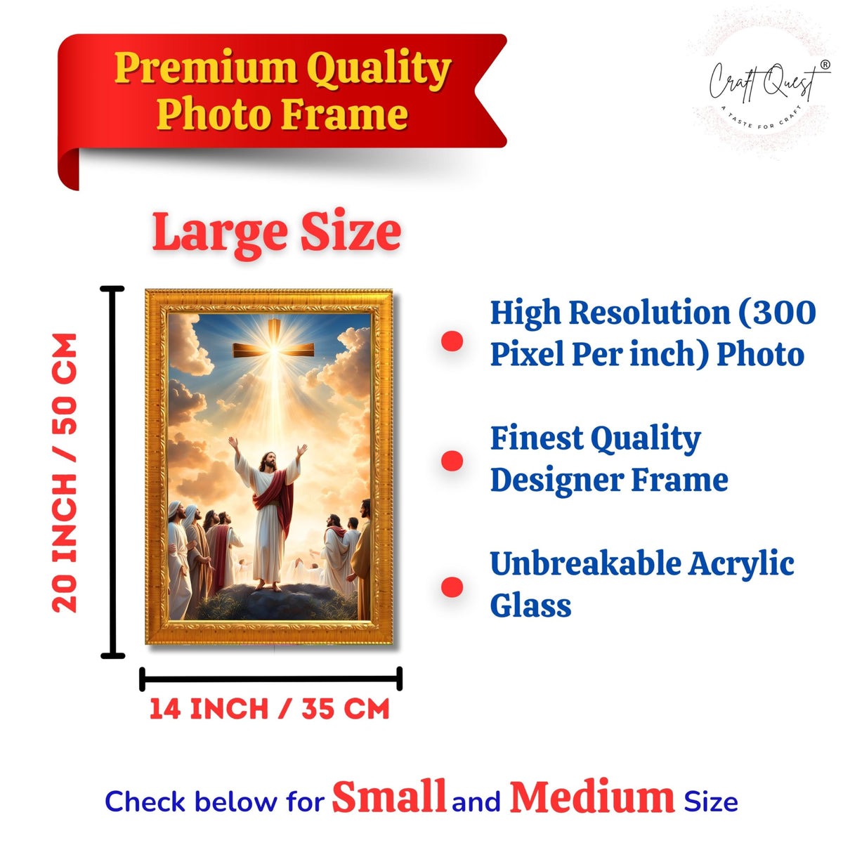 CRAFT QUEST Jesus Christ Photo Frame Spiritual Christian Wall Décor Item for Room and Prayer