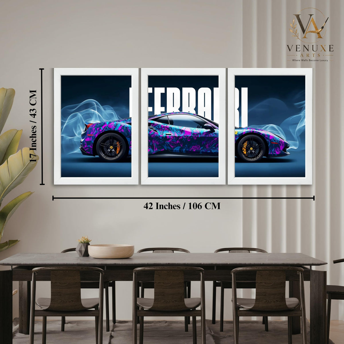 VENUXE ARTS Set Of 3 Big Sports Cars Framed Posters Gift Items for Boys Room Wall Decoration Bedroom Living Room Office Studio Décor | Car Poster Frame for Wall Décor