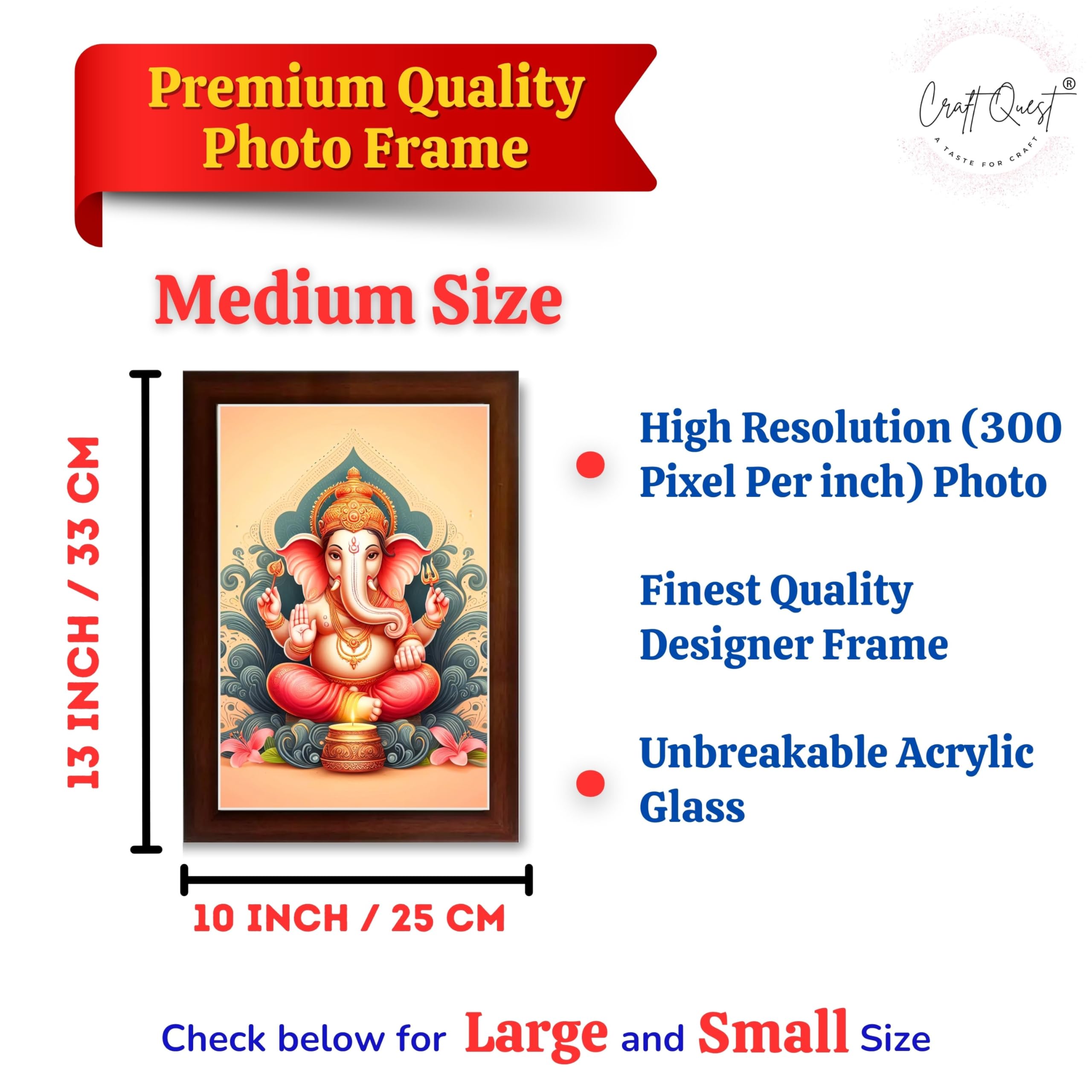 CRAFT QUEST Ganesh Ganpati Ganesha Art Framed Painting Ready to Hang and Wall Decor