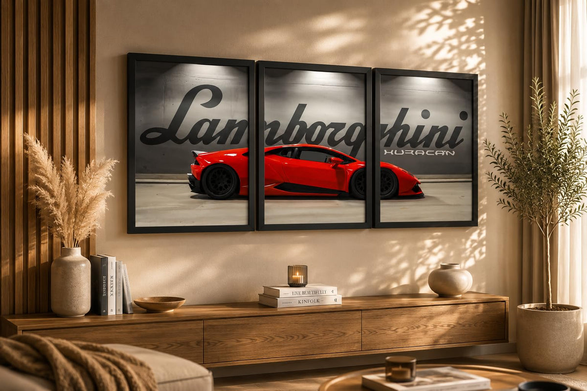 VENUXE ARTS Set Of 3 Big Sports Cars Framed Posters Gift Items for Boys Room Wall Decoration Bedroom Living Room Office Studio Décor | Car Poster Frame for Wall Décor
