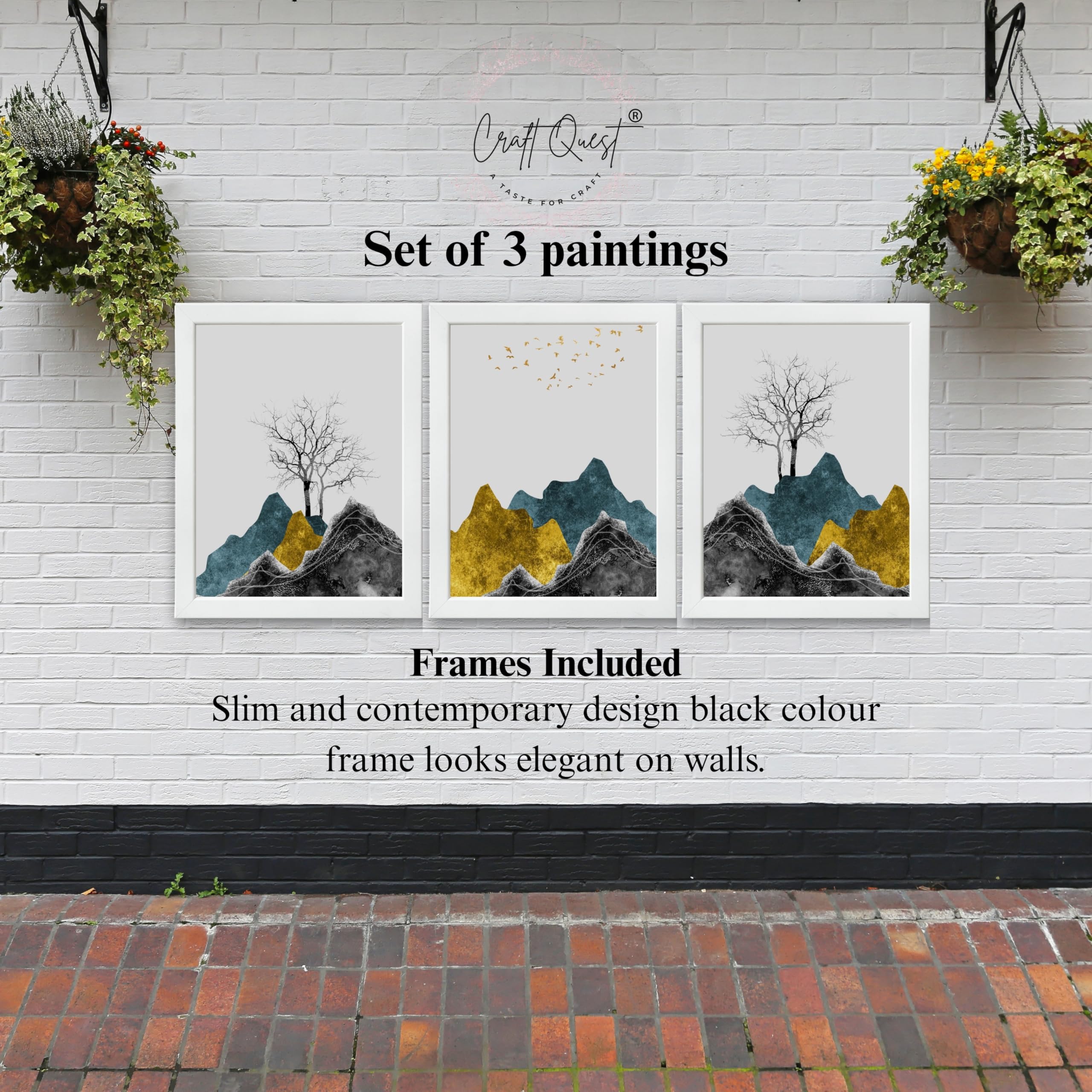 CRAFT QUEST Chinese Landscape Abstract Art Modern Art | Set of 3 Frames for Home Decoration | Ideal for Living Room, Bedroom & Offices