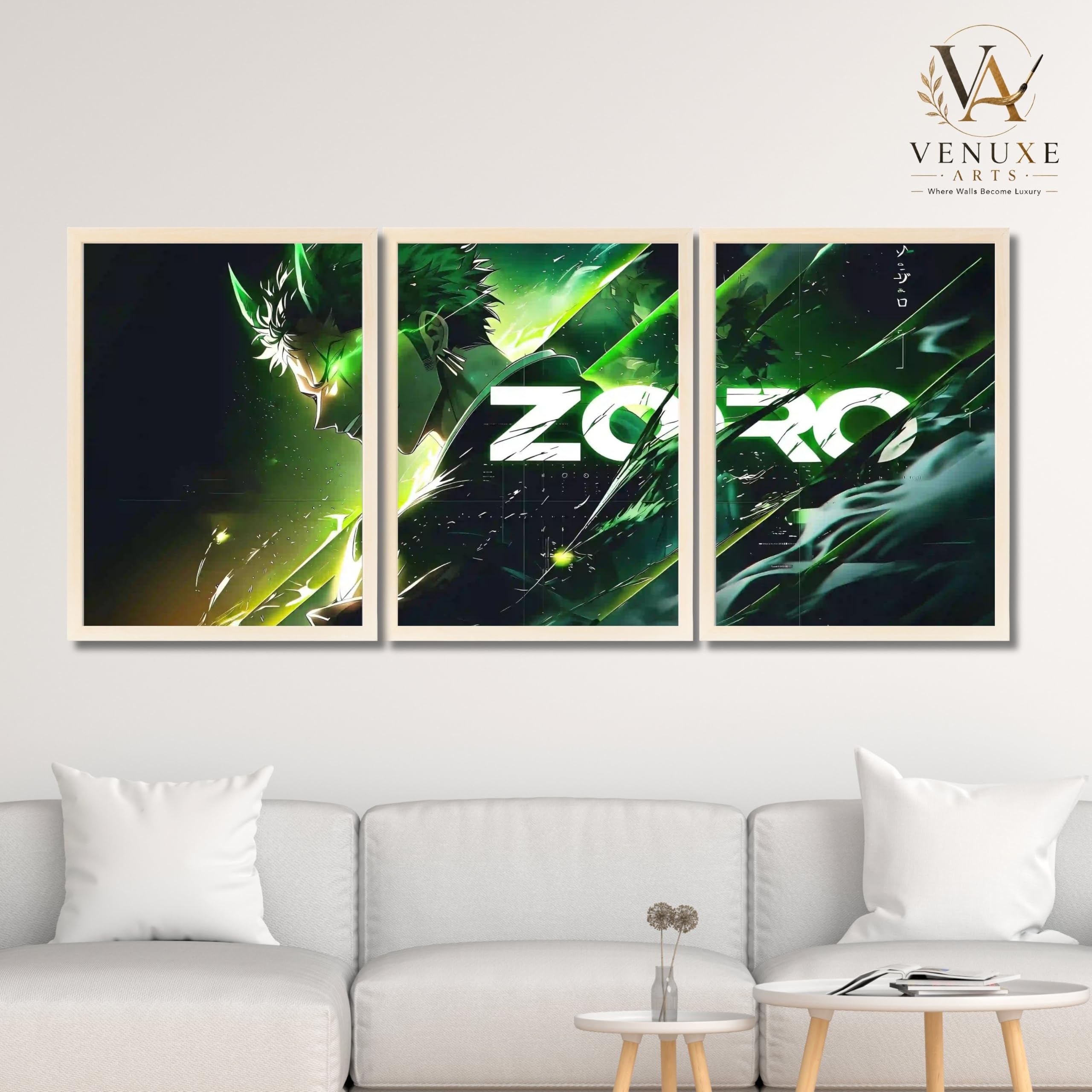 VENUXE ARTS Set Of 3 Anime Characters Wall Framed |Anime Characters Framed Poster for Living Room Bedroom Gaming Room Studio Wall Decor
