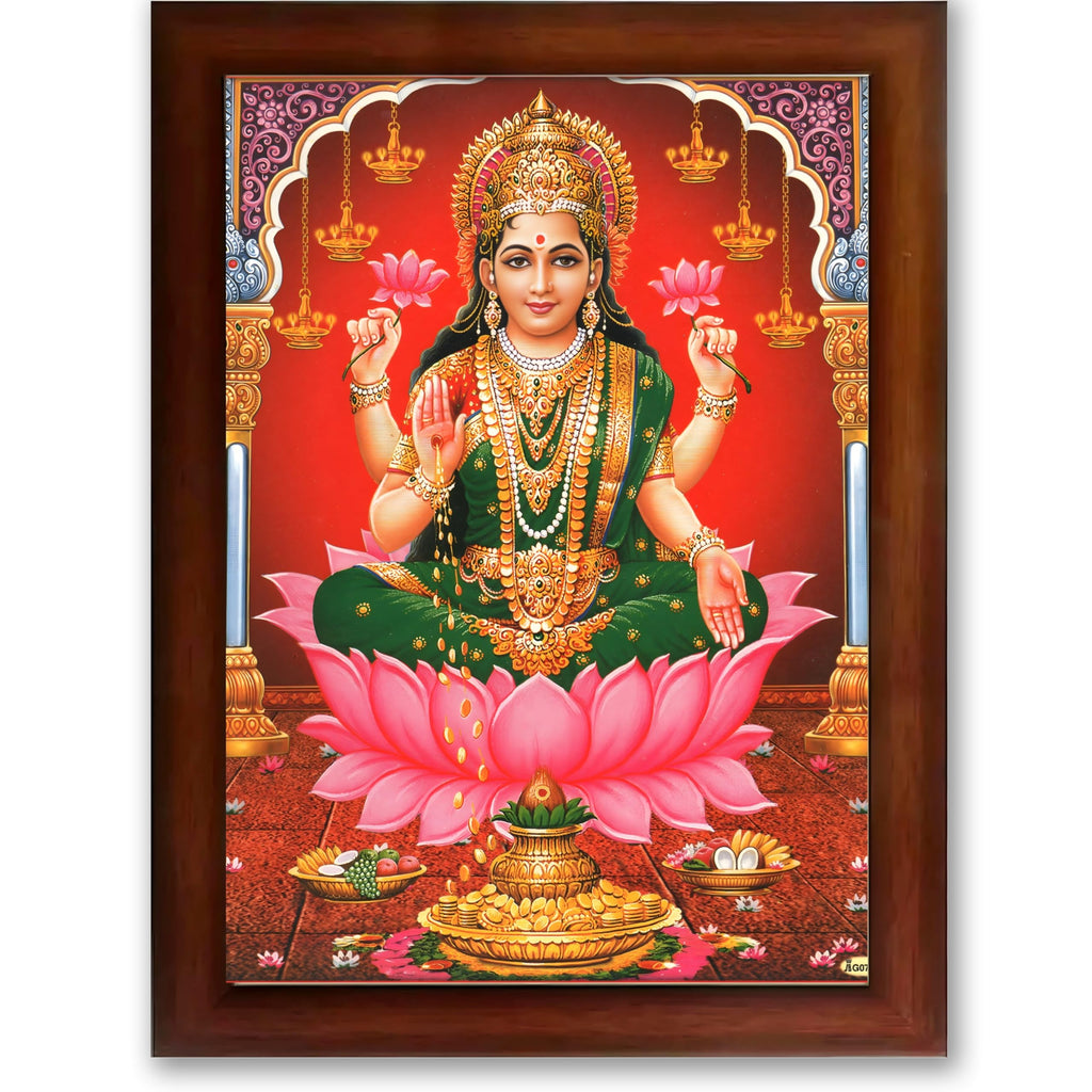 CRAFT QUEST Goddess Lakshmi Devi Dhana Vaibhav Laxmi Maa Wall Painting Framed Home Decor