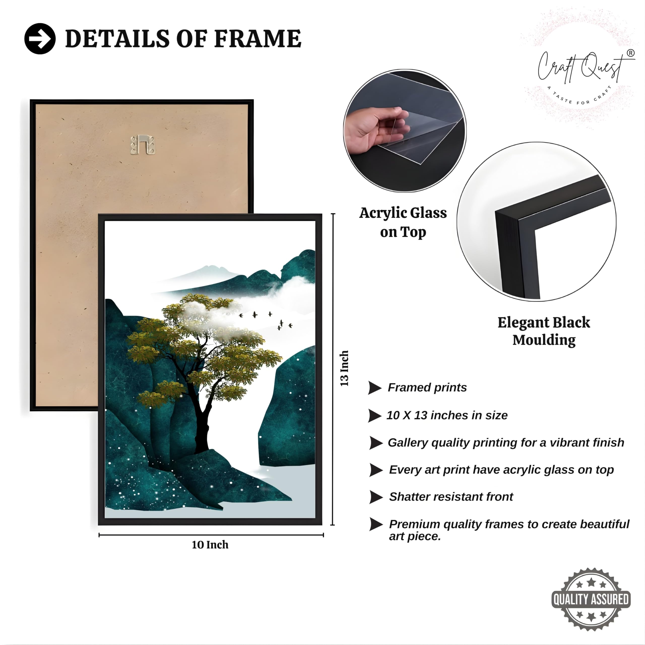 CRAFT QUEST Modern Art Ink Landscape Wall Art | Set of 3 Frames for Home Decoration | Ideal for Living Room, Bedroom & Offices