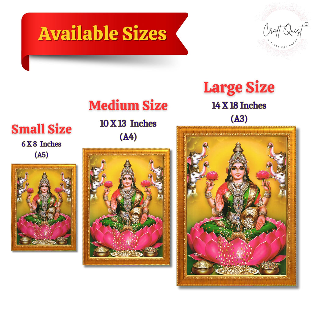 CRAFT QUEST Goddess Lakshmi Mata Devi Vaibhav Laxmi Maa Wall Painting Photo Framed | Ideal for Home, Office, Temple & Puja Room, Wall Decor