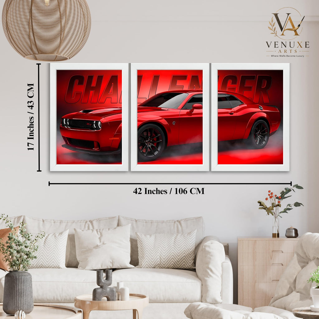 VENUXE ARTS Set Of 3 Big Sports Cars Framed Posters Gift Items for Boys Room Wall Decoration Bedroom, Living Room, Office, Studio Décor | Car Poster Frame for Wall Décor