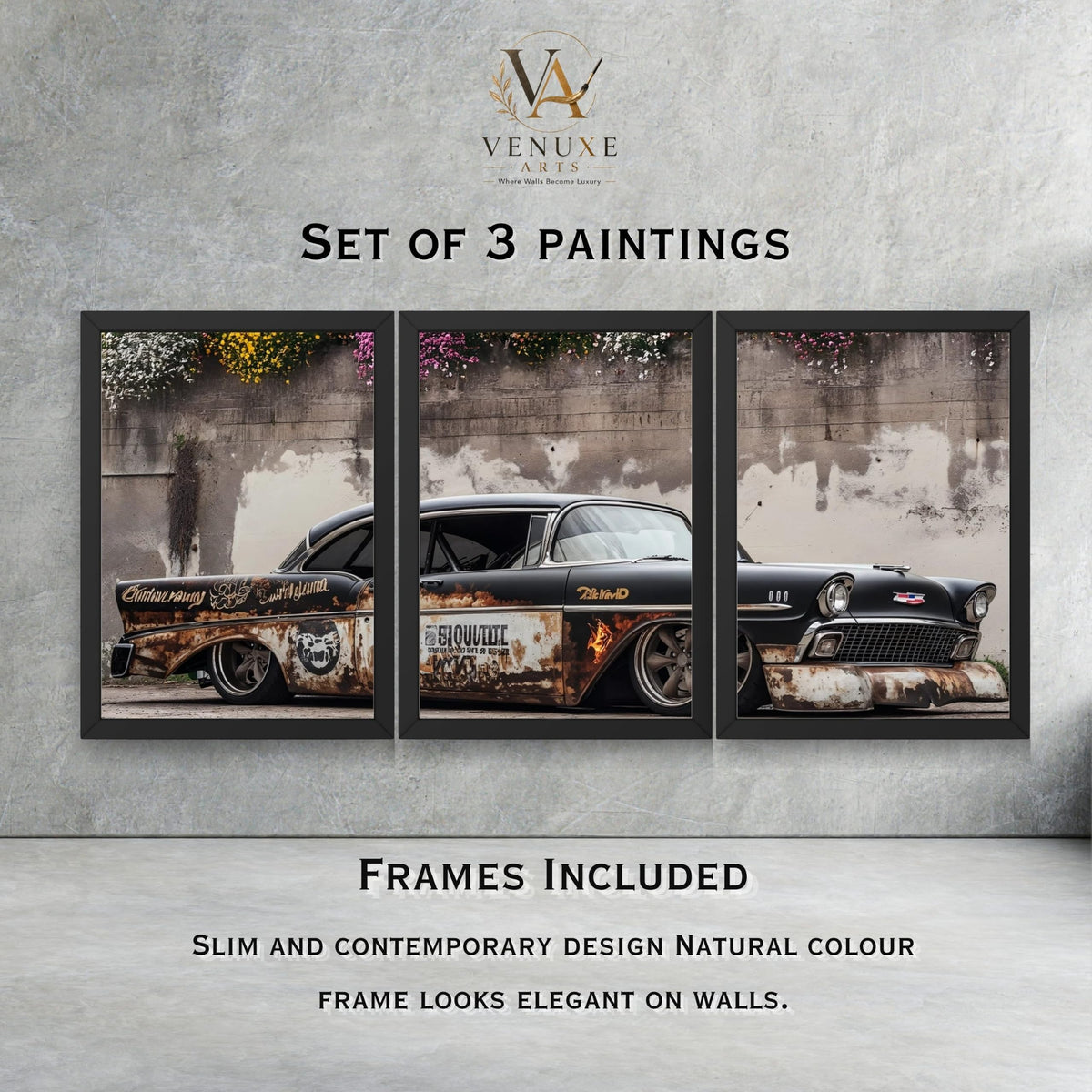 VENUXE ARTS Set Of 3 Big Sports Cars Framed Posters Gift Items for Boys Room Wall Decoration Bedroom Living Room Office Studio Décor | Car Poster Frame for Wall Décor