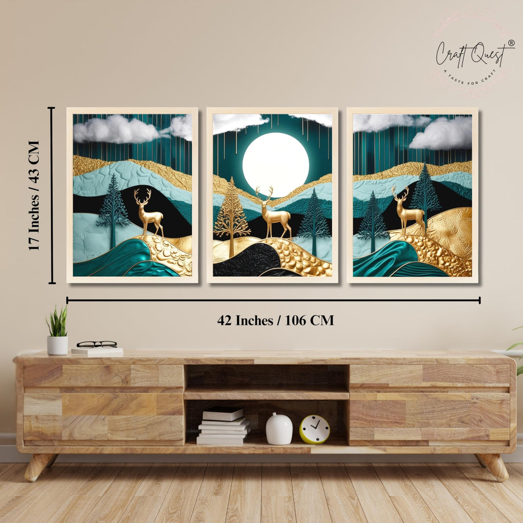CRAFT QUEST Modern Art Luxury Landscape Wall Art | Set of 3 Frames for Home Decoration | Ideal for Living Room, Bedroom & Offices