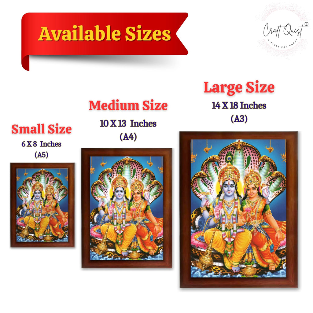 CRAFT QUEST Laxmi Narayan Laxmi Vishnu Dev Lakshmi Devi Ji Wall Painting Framed Home Decor, Religious Photo Frame