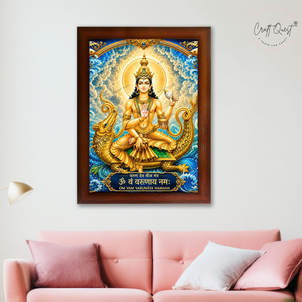 CRAFT QUEST Varun Dev photo frame for wall vastu | Jhulelal Ji Acrylic Photo Frame for Wall Decoration | Vastu Positive Energy Wall Art for Home, Office & Temple