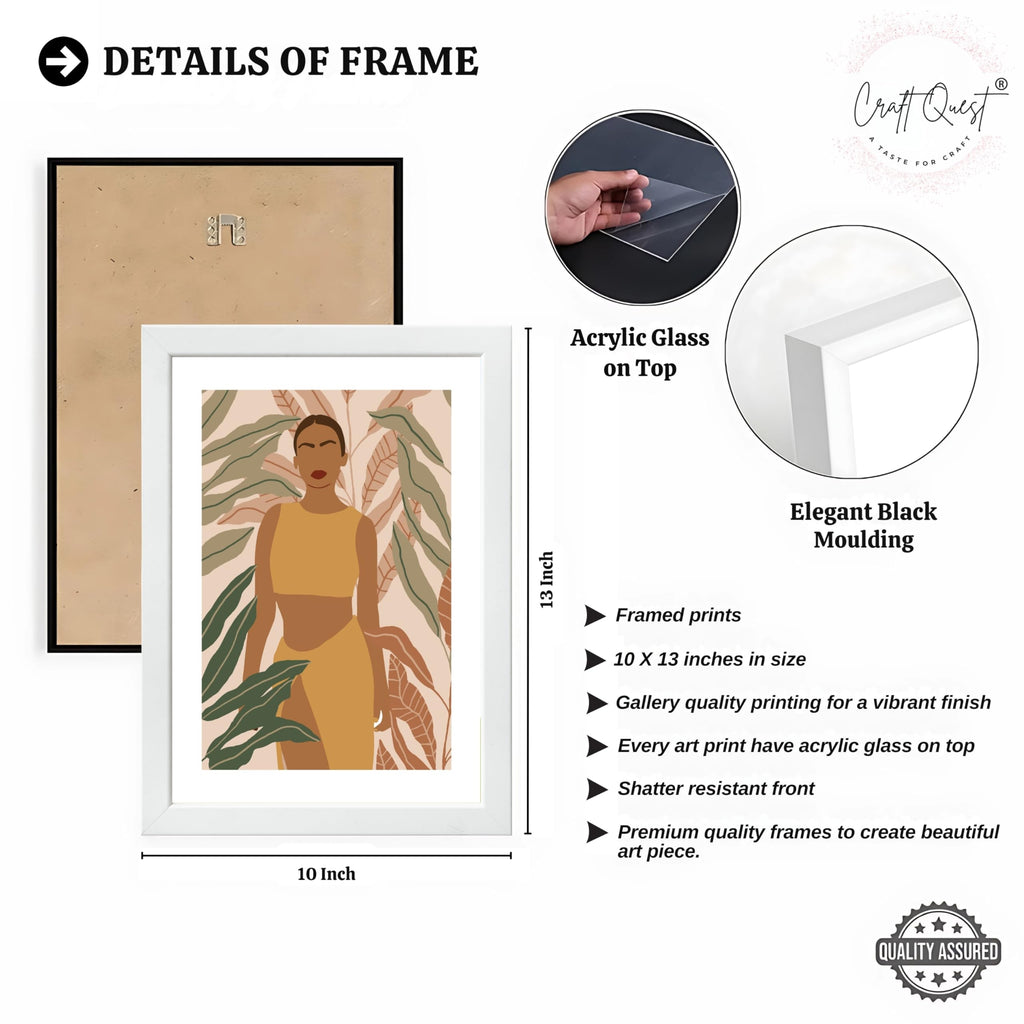CRAFT QUEST Beautiful Abstract Of American Woman & Tropical Leaves Wall Art | Set of 3 Frames for Home Decoration | Ideal for Living Room, Bedroom & Offices