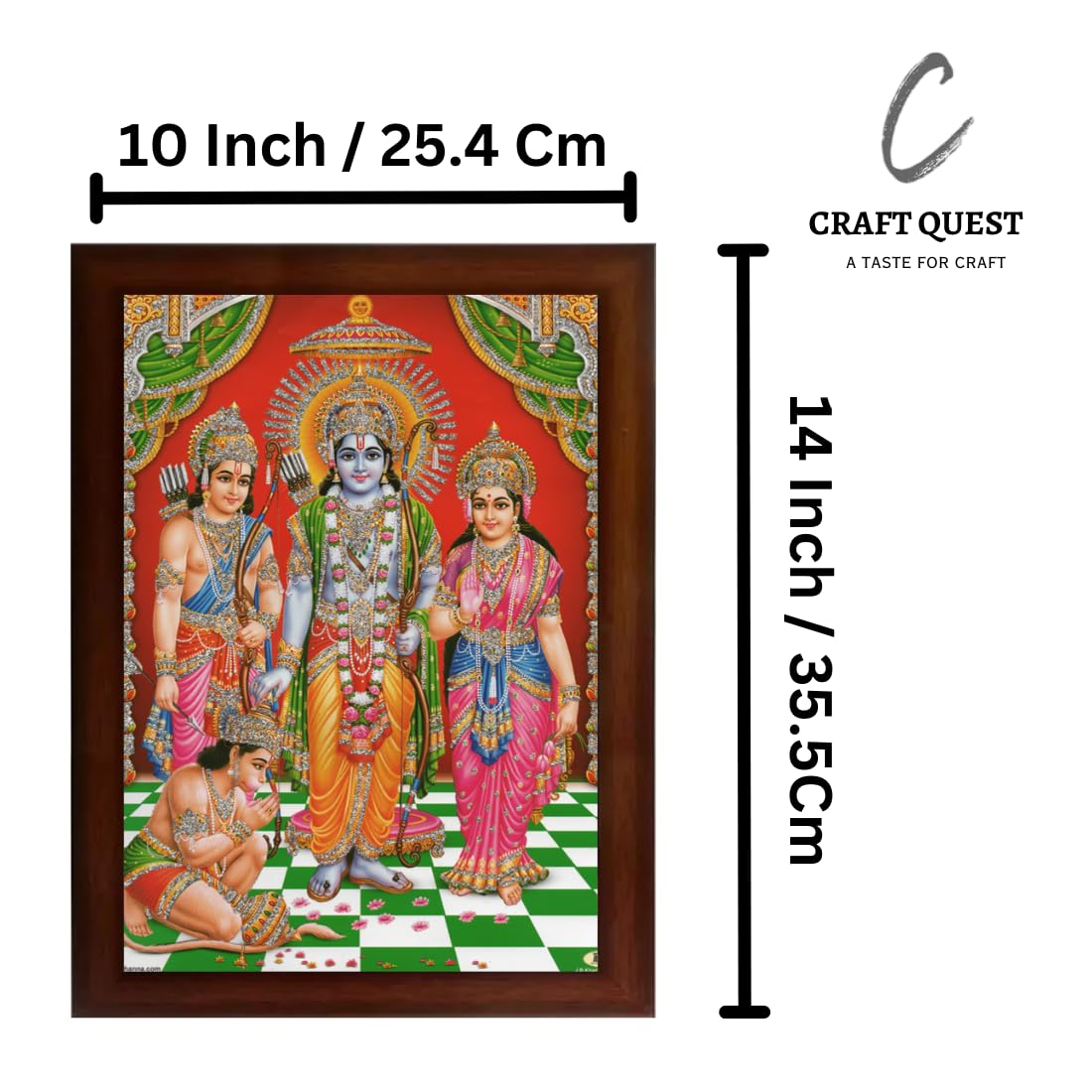 Craft Quest Shree Ram Darbar Sparkle Coated Painting with Frame Home Decorative Gift Item Painting (14 X 10 Inches, Synthetic, Religious)