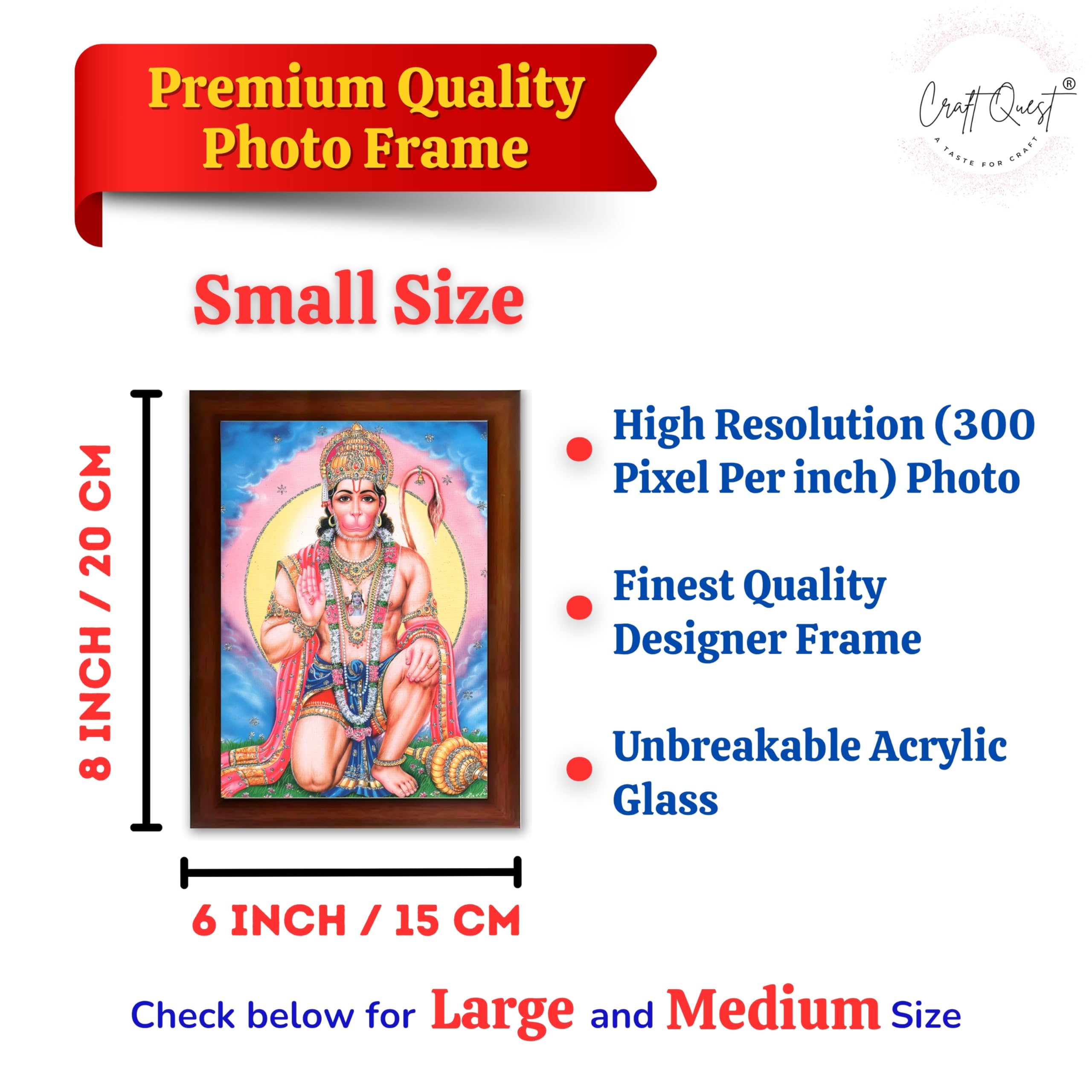 CRAFT QUEST Hanuman JI | Bajrangbali Religious Photo frame Decorative Item Synthetic frame