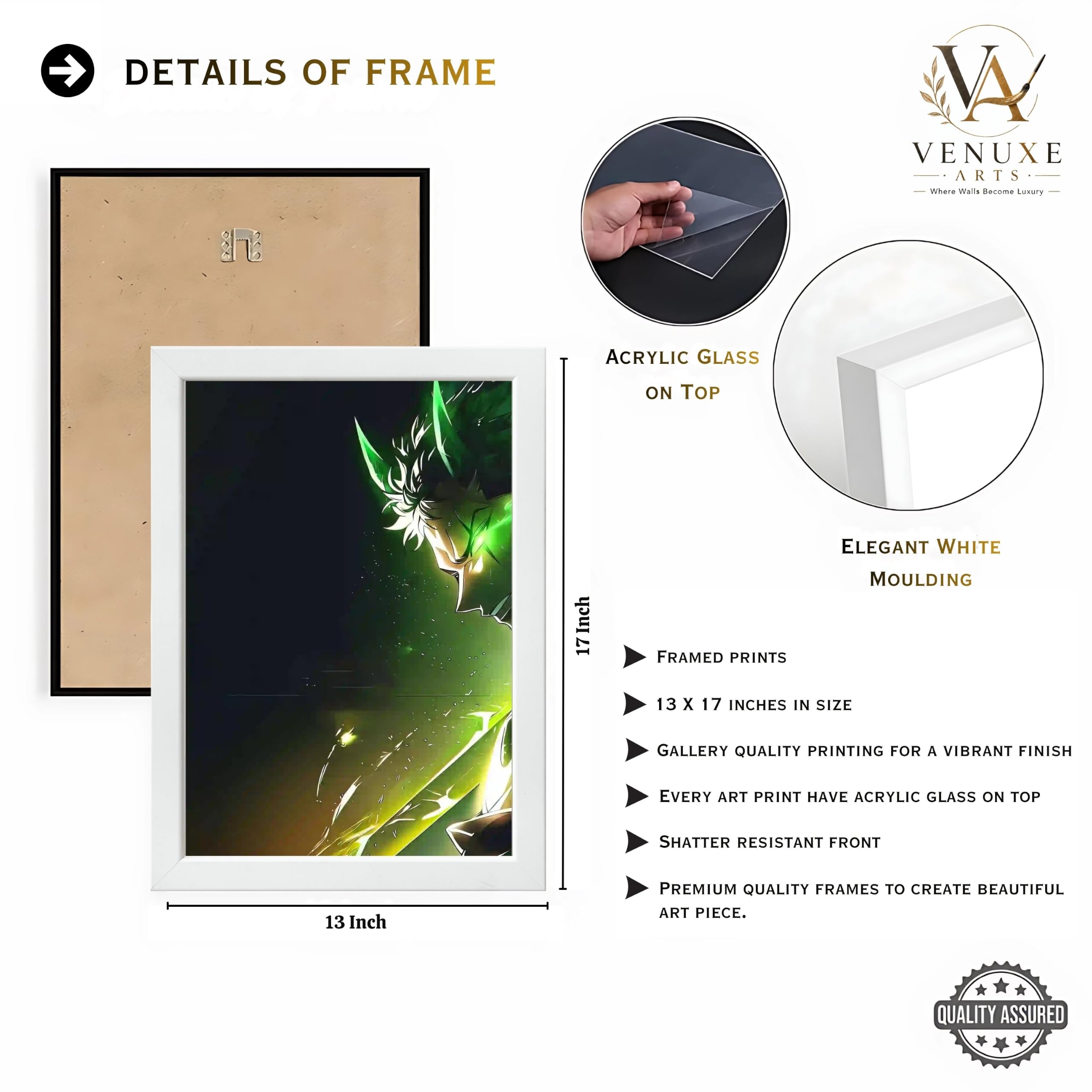 VENUXE ARTS Set Of 3 Anime Characters Wall Framed |Anime Characters Framed Poster for Living Room Bedroom Gaming Room Studio Wall Decor