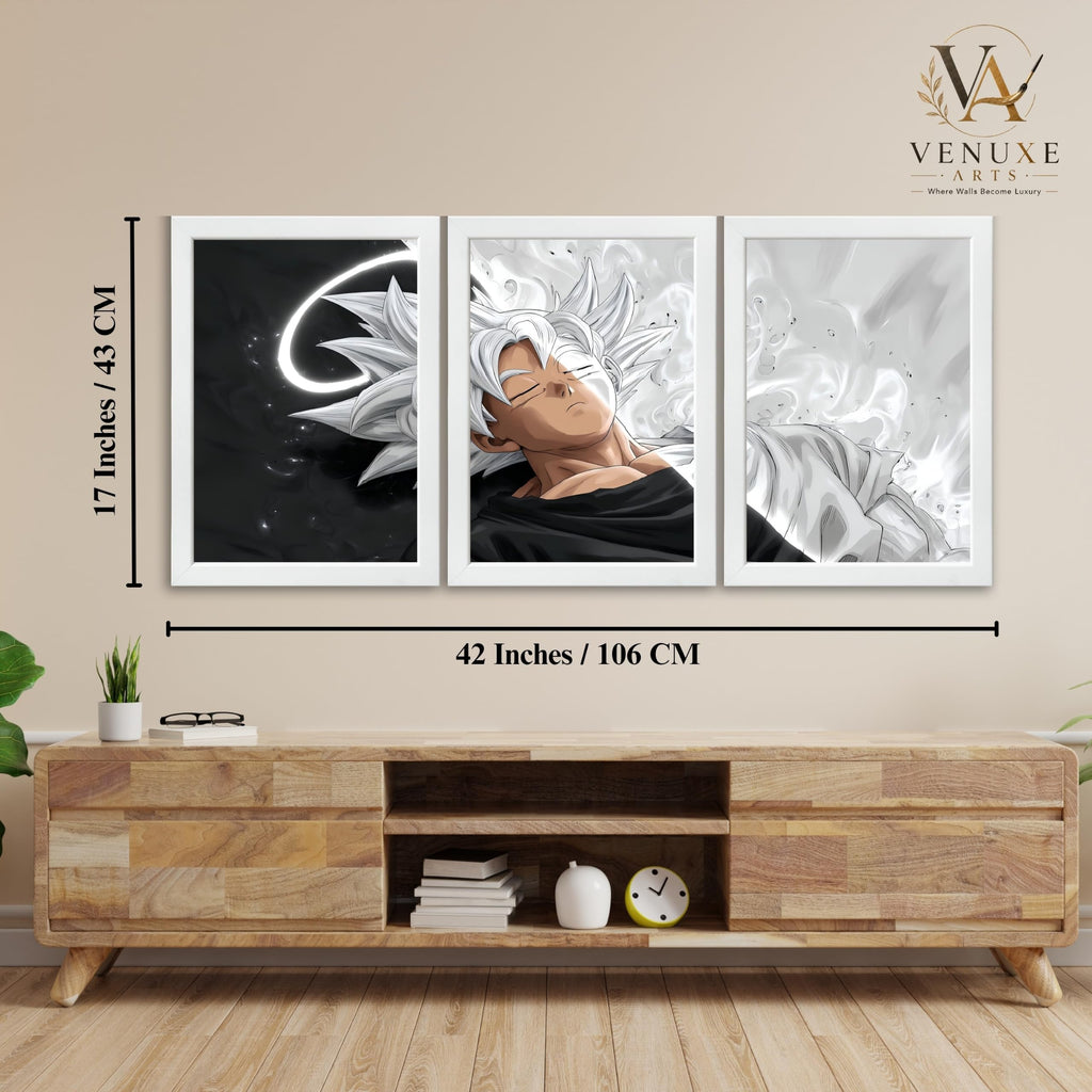 VENUXE ARTS Set Of 3 Anime Characters Wall Framed |Anime Characters Framed Poster for Living Room Bedroom Gaming Room Studio Wall Decor