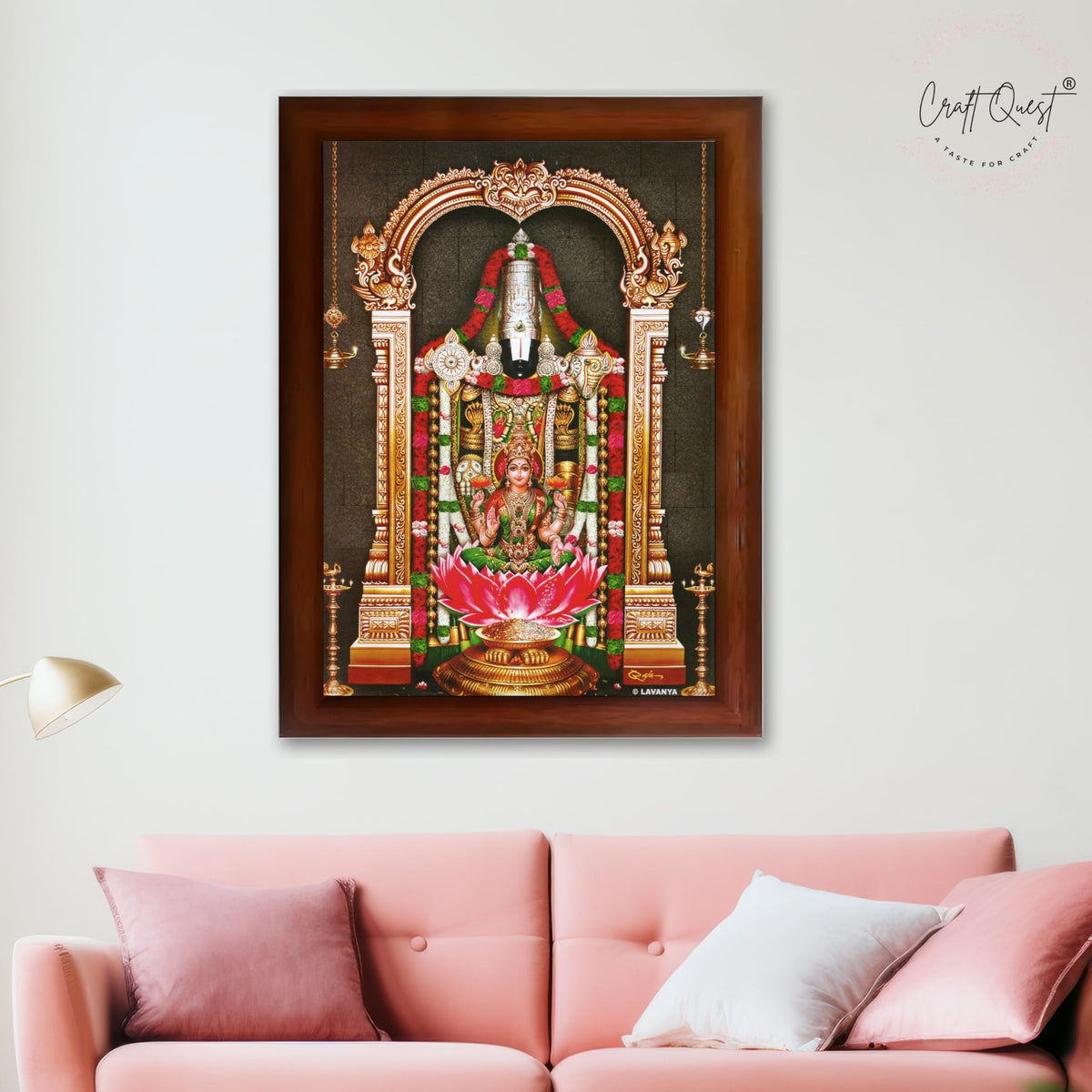 CRAFT QUEST Lord Tirupati Balaji Lakshmi Venkateshwara Swamy Wall Painting Framed, Home, Temple, Pooja, Wall Décor Item