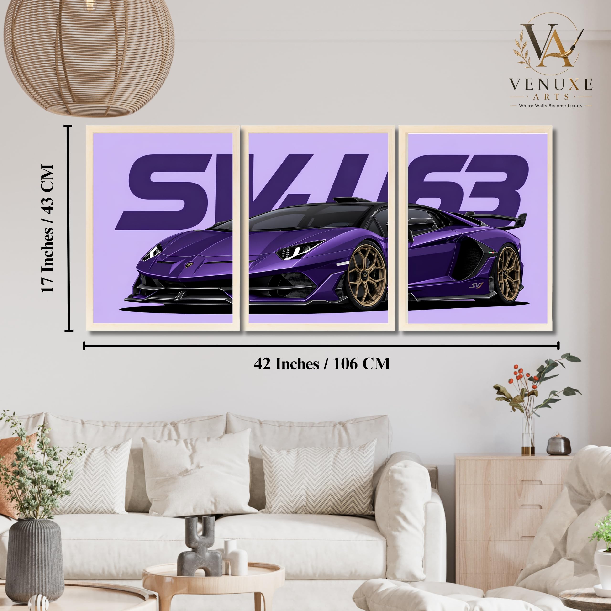 VENUXE ARTS Set Of 3 Big Sports Cars Framed Posters Gift Items for Boys Room Wall Decoration Bedroom Living Room Office Studio Décor | Car Poster Frame for Wall Décor