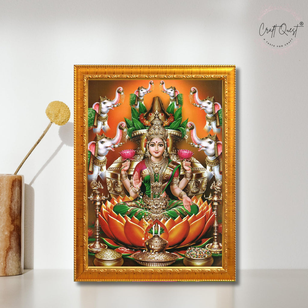 CRAFT QUEST Goddess Lakshmi Devi Dhana Vaibhav Laxmi Maa Wall Painting Photo Framed | Ideal for Home, Office, Temple & Puja Room, Wall Decor