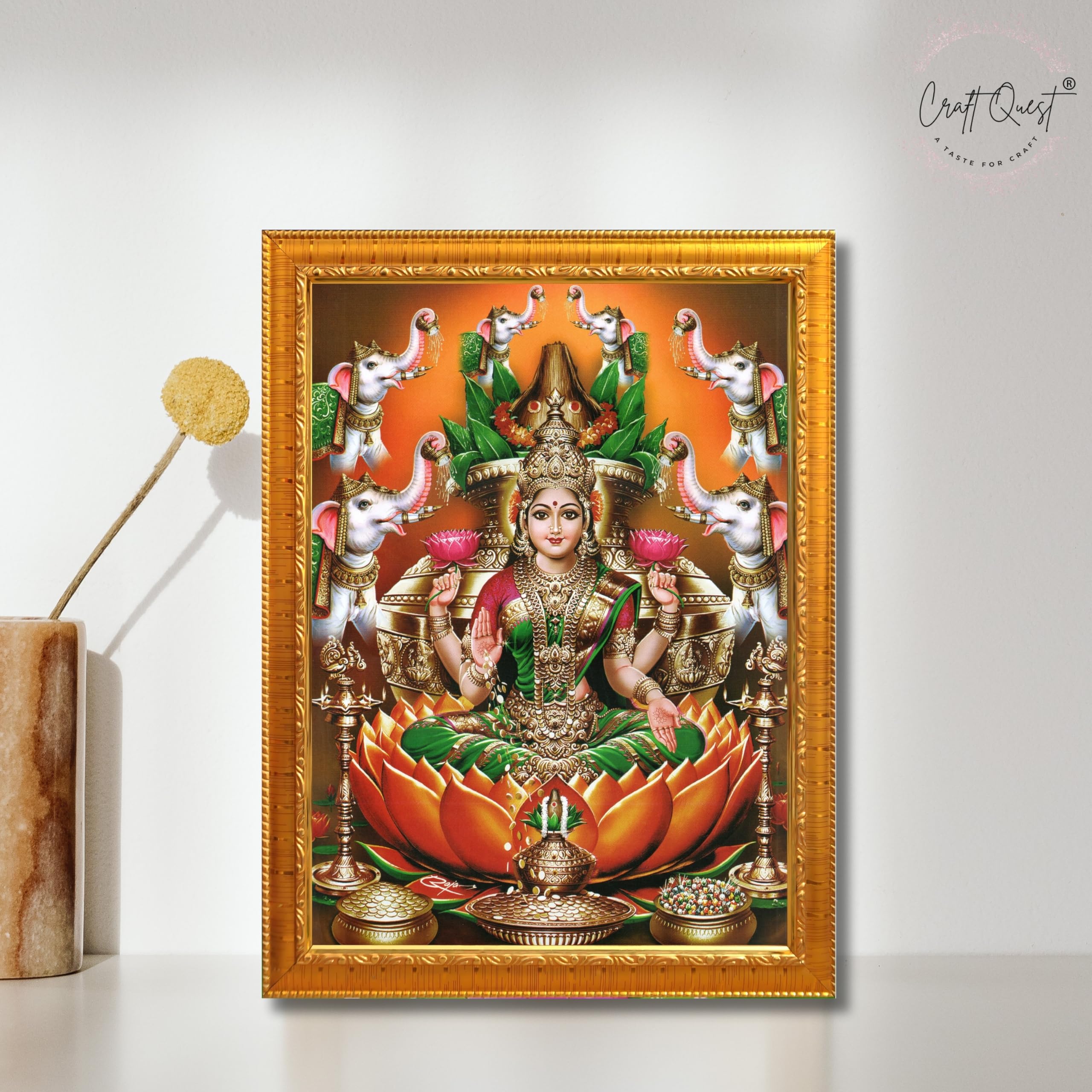 CRAFT QUEST Goddess Lakshmi Devi Dhana Vaibhav Laxmi Maa Wall Painting Photo Framed | Ideal for Home, Office, Temple & Puja Room, Wall Decor