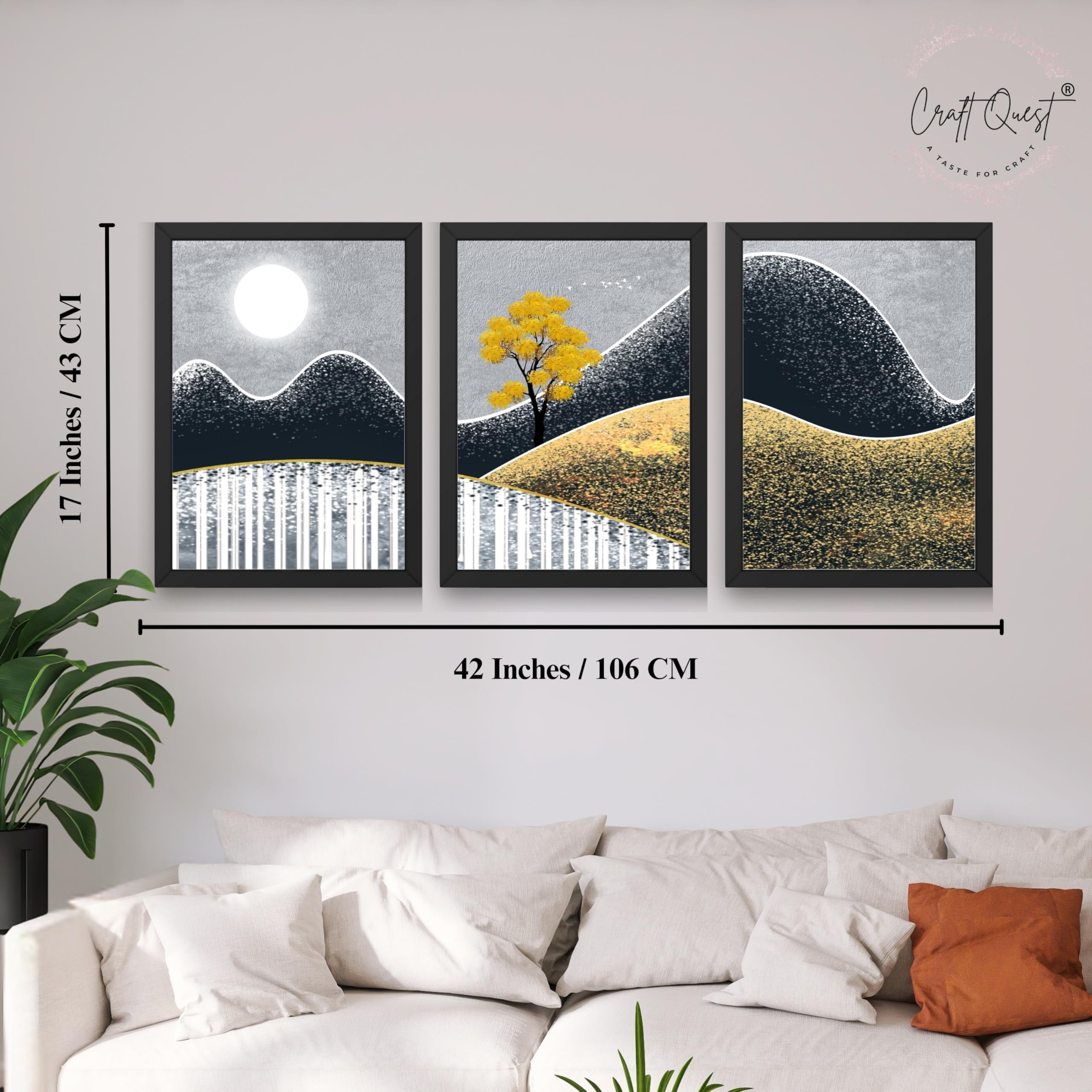 CRAFT QUEST Modern Abstract Landscape Art | Set of 3 Frames for Home Decoration | Ideal for Living Room, Bedroom & Offices