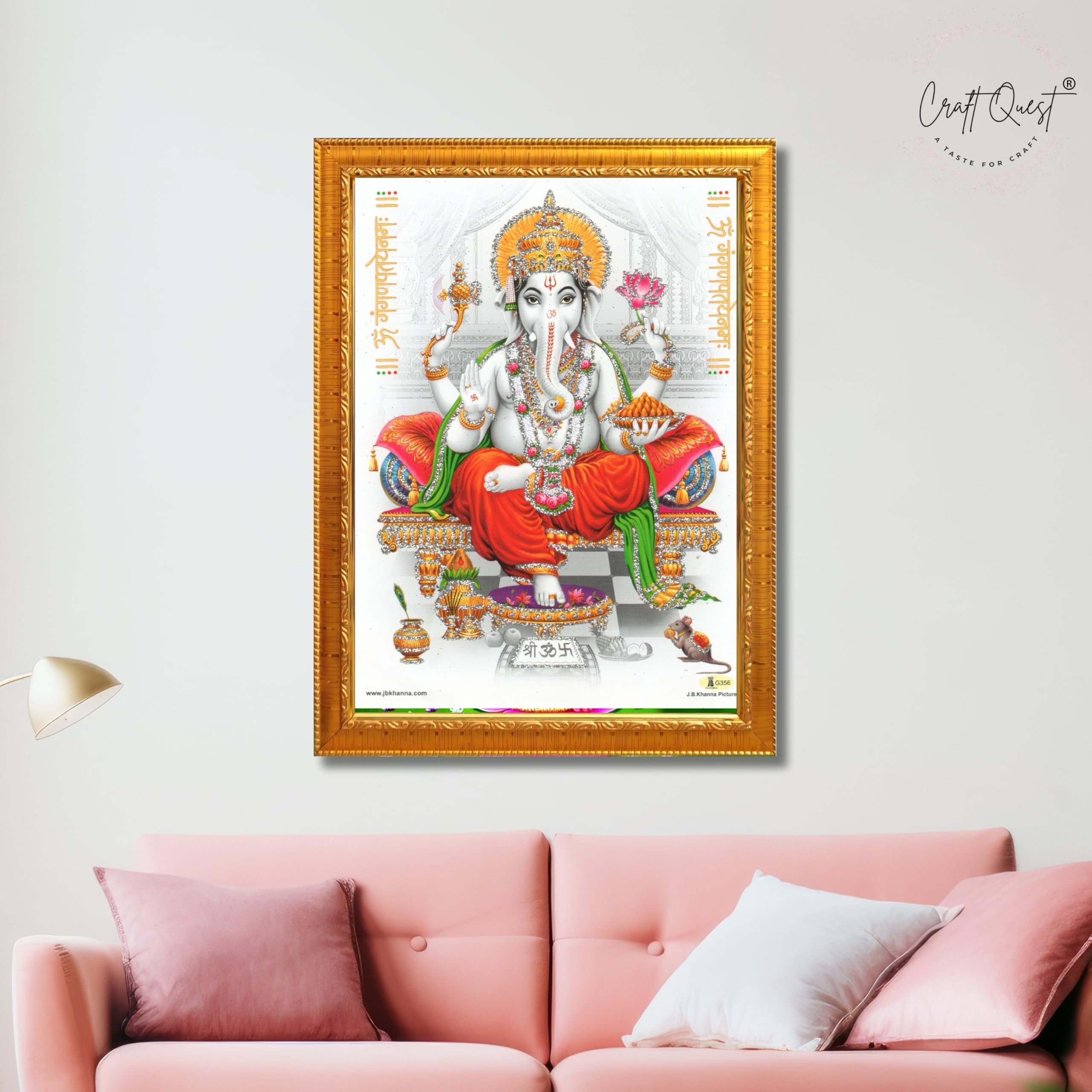 CRAFT QUEST Lord Ganpati Modern Wall Art Painting With Frame For Pooja, Home and Office Decor Item